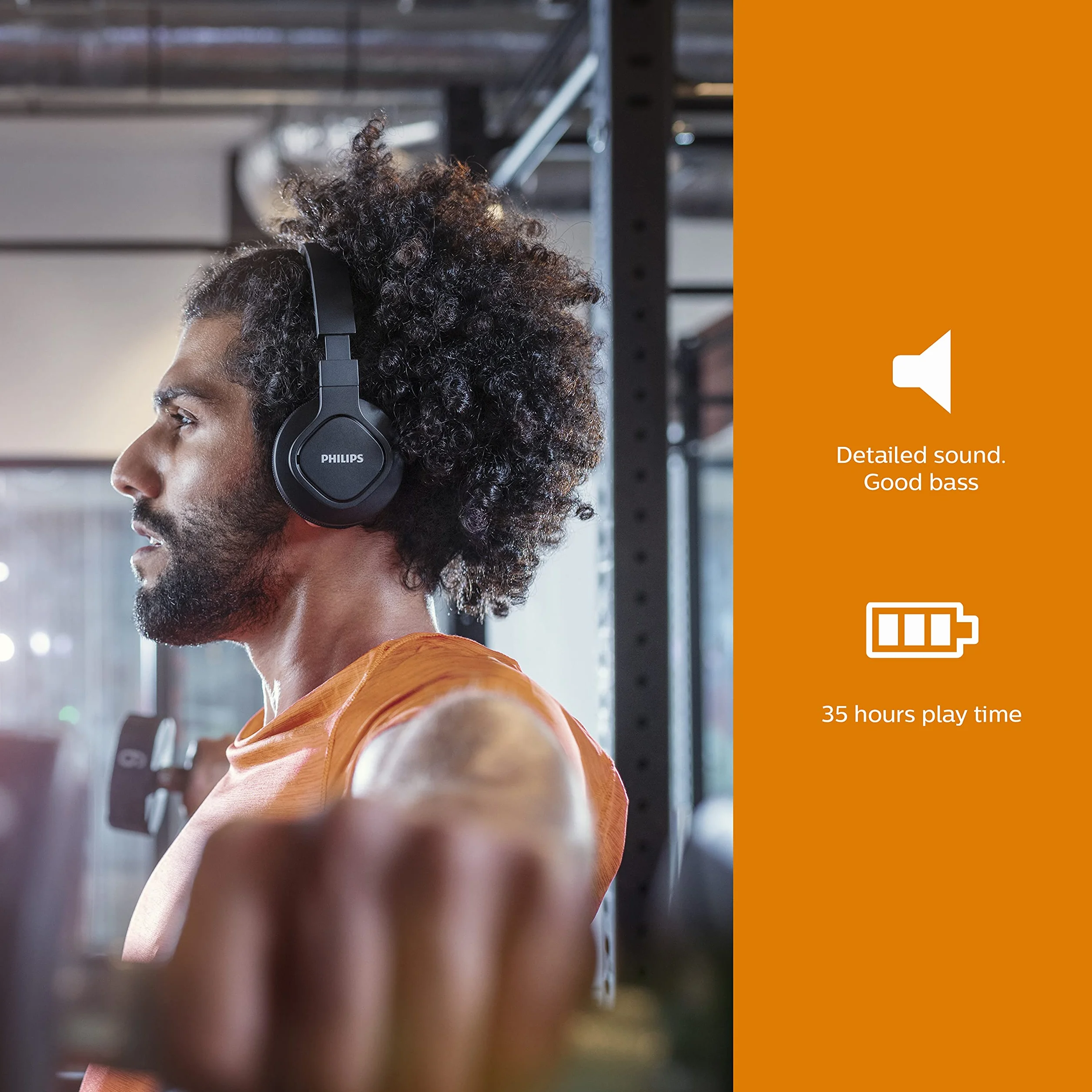 PHILIPS A4216BK/00 Bezprzewodowe Słuchawki Sportowe Nauszne 35 Godzin Odtwarzania, Stopień Ochrony Przed Pyłem i Wodą IP55, Chłodzące Nakładki Nauszne Czarny, 2021/2022 Model, On Ear, Go Sports