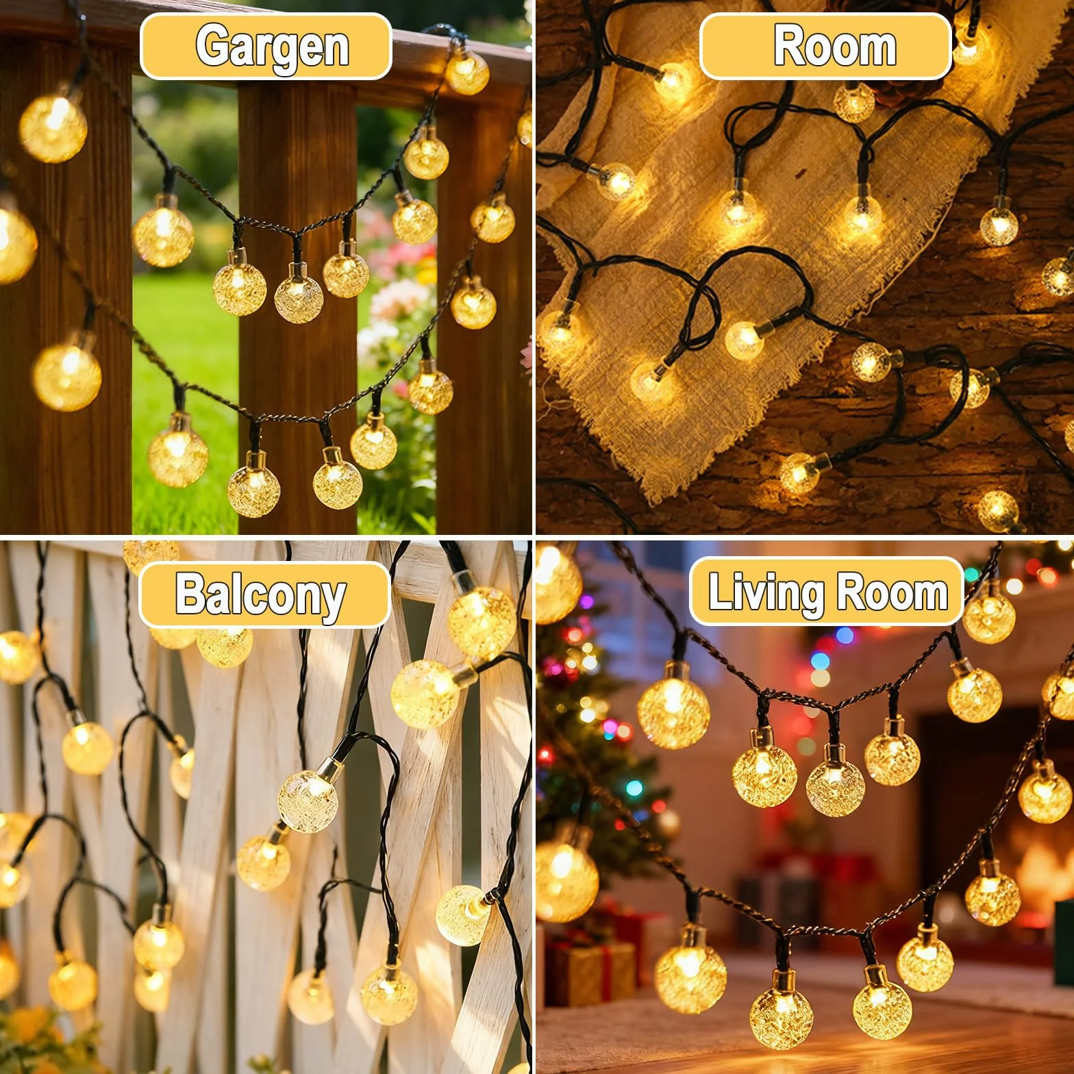 Łańcuch świetlny zewnętrzny 10 m, 100 diod LED, łańcuch świetlny z kryształową kulką, wodoszczelny, z wtyczką, 8 trybów pracy i timerem, do użytku wewnątrz i na zewnątrz, na balkon, do ogrodu