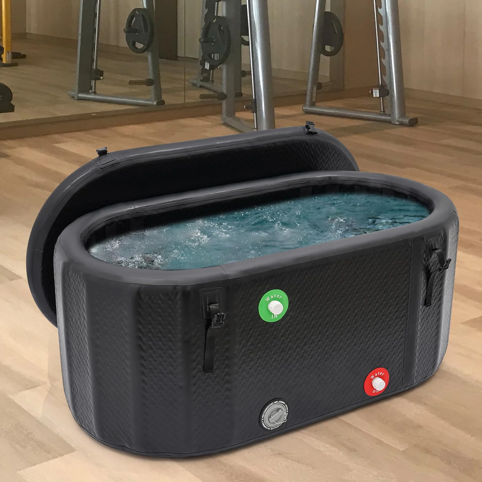 Nadmuchiwane wiadro na lód, wanna lodowa z nadmuchiwaną pompką, owalna terapia zimnem dla sportowców, na kemping, do użytku wewnątrz i na zewnątrz (czarne, 132 x 70 x 54 cm)