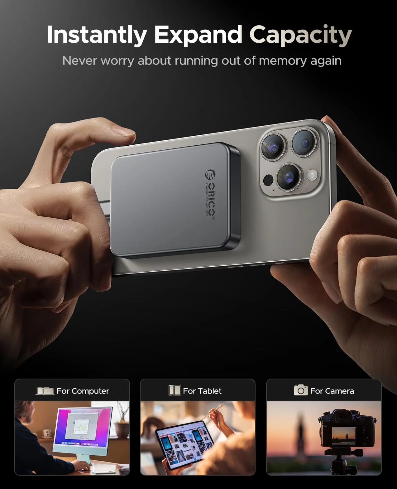 ORICO 512GB SSD zewnętrzny magnetyczny USB 3.2 Gen1 460MB/s iPhone 16 Pro Max