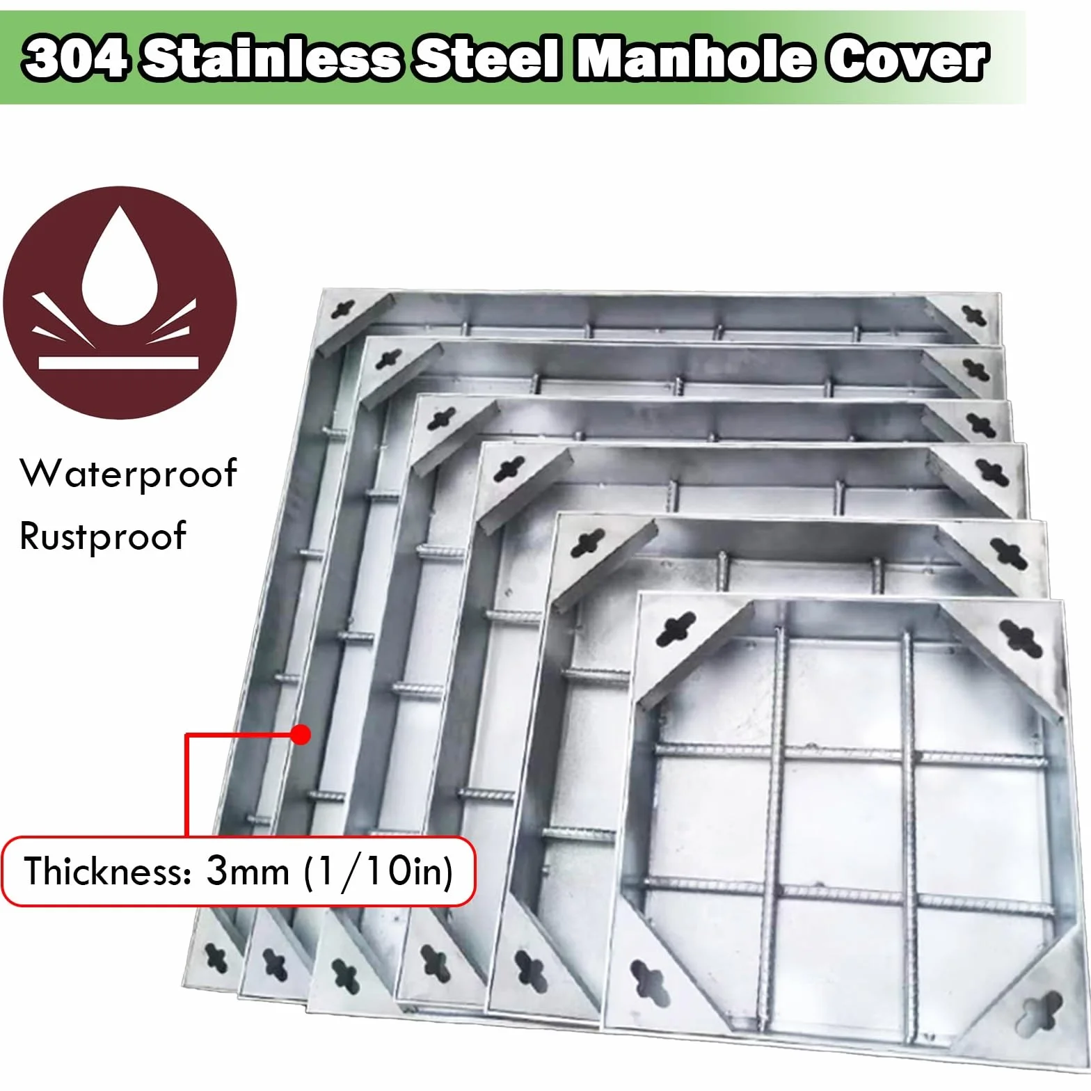 Wysokowydajna kwadratowa pokrywa włazu odpływowego od 450 x 450 mm do 1000 x 1000 mm, niewidoczna pokrywa dostępu do kanalizacji na zewnątrz do autostrad i dziedzińców – bezpieczna i wytrzymała.