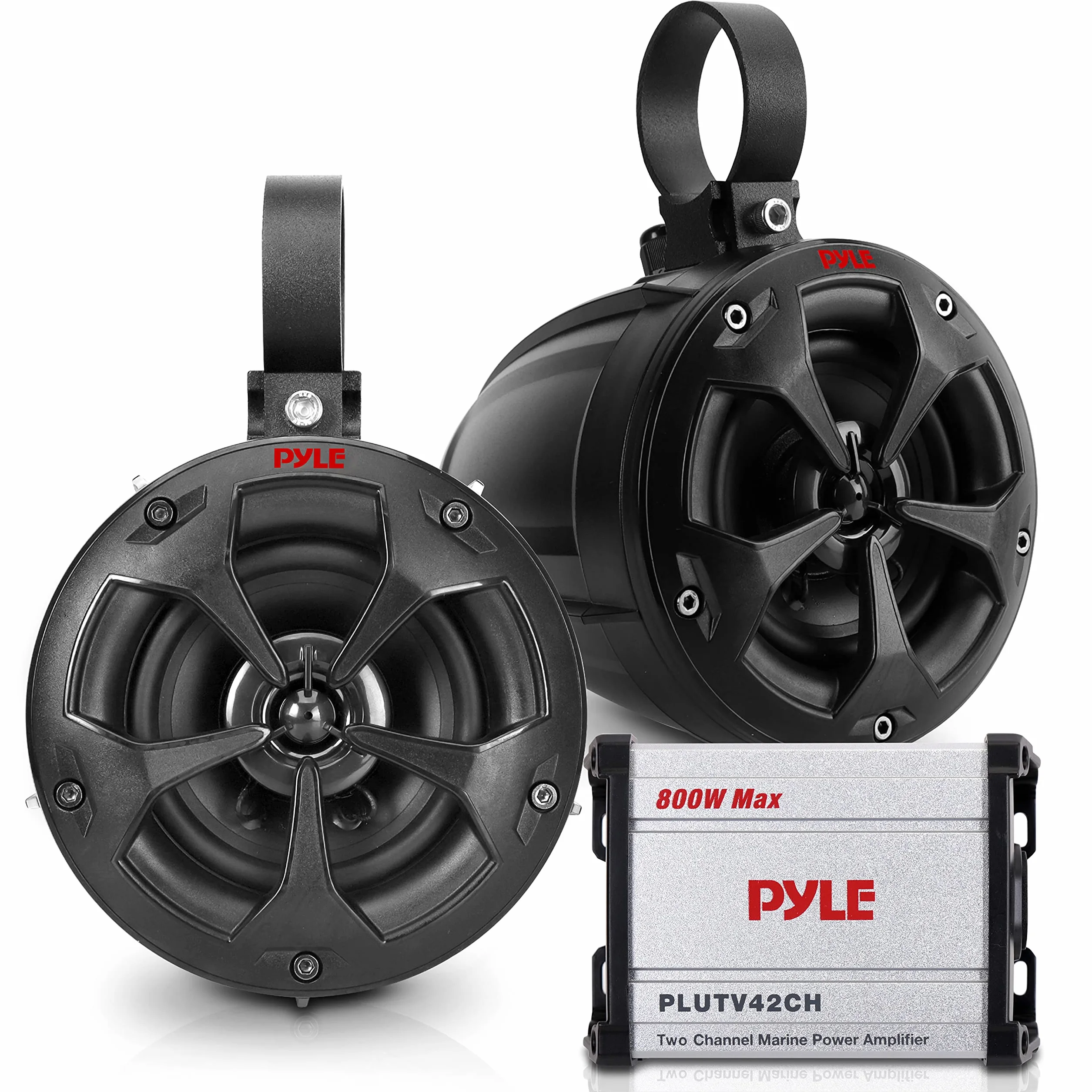 Pyle Głośniki morskie 800 W wodoodporny pełnozakresowy system stereo z kablem RCA AUX MP3 do ATV UTV łodzi
