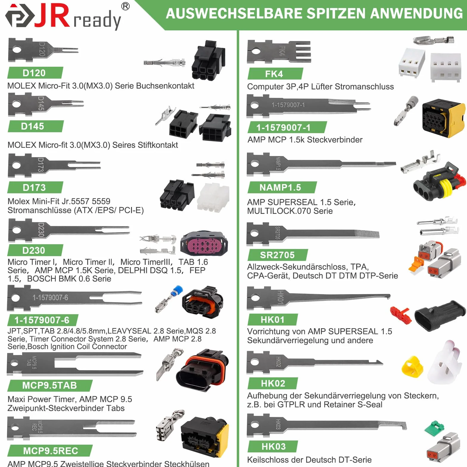 JRready ST5352-02 narzędzie do odblokowywania, ulepszone narzędzie do usuwania zacisków z 1 uchwytem do przechowywania i 26 końcówkami do wymiany, narzędzie do usuwania pinów, zestaw wtyczek