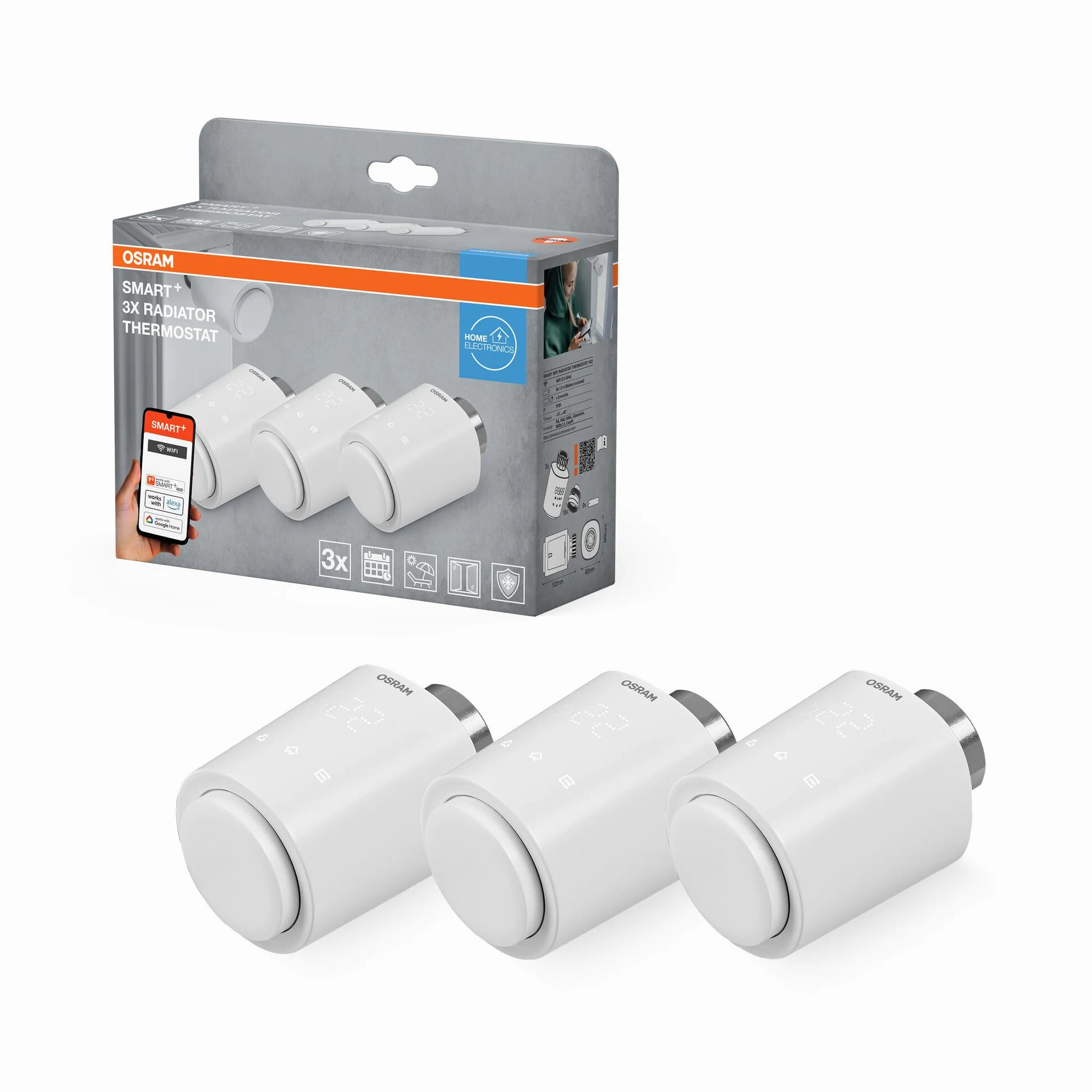 OSRAM Smart+ WIFI termostat grzejnikowy, IP20, tworzywo sztuczne, biały, 3 sztuki w opakowaniu