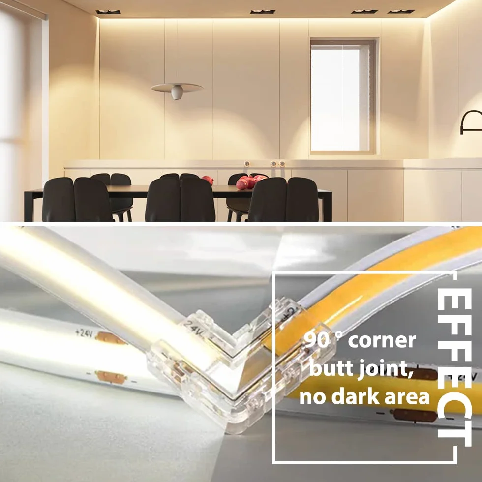 Arotelicht Zestaw Złączy Do Taśm COB LED 12V 24V, Szerokość 8mm, 6 Szt. Konektory Środkowe Przezroczyste, 4 Szt. Kształt L