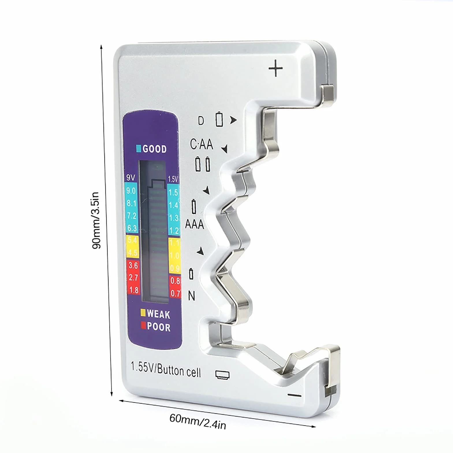 Cyfrowy Tester Baterii, Cyfrowy Kontroler z Wyświetlaczem LCD, Miernik Baterii, Uniwersalny Kontroler Baterii do Baterii Guzikowych, AA, AAA, Bateria Kwadratowa 9 V i Akumulator, 90 X 60 Mm