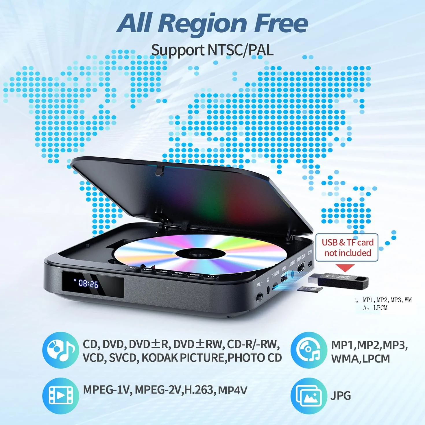 Odtwarzacz DVD Mini HD 1080P HDMI USB/TF Pilot PAL/NTSC