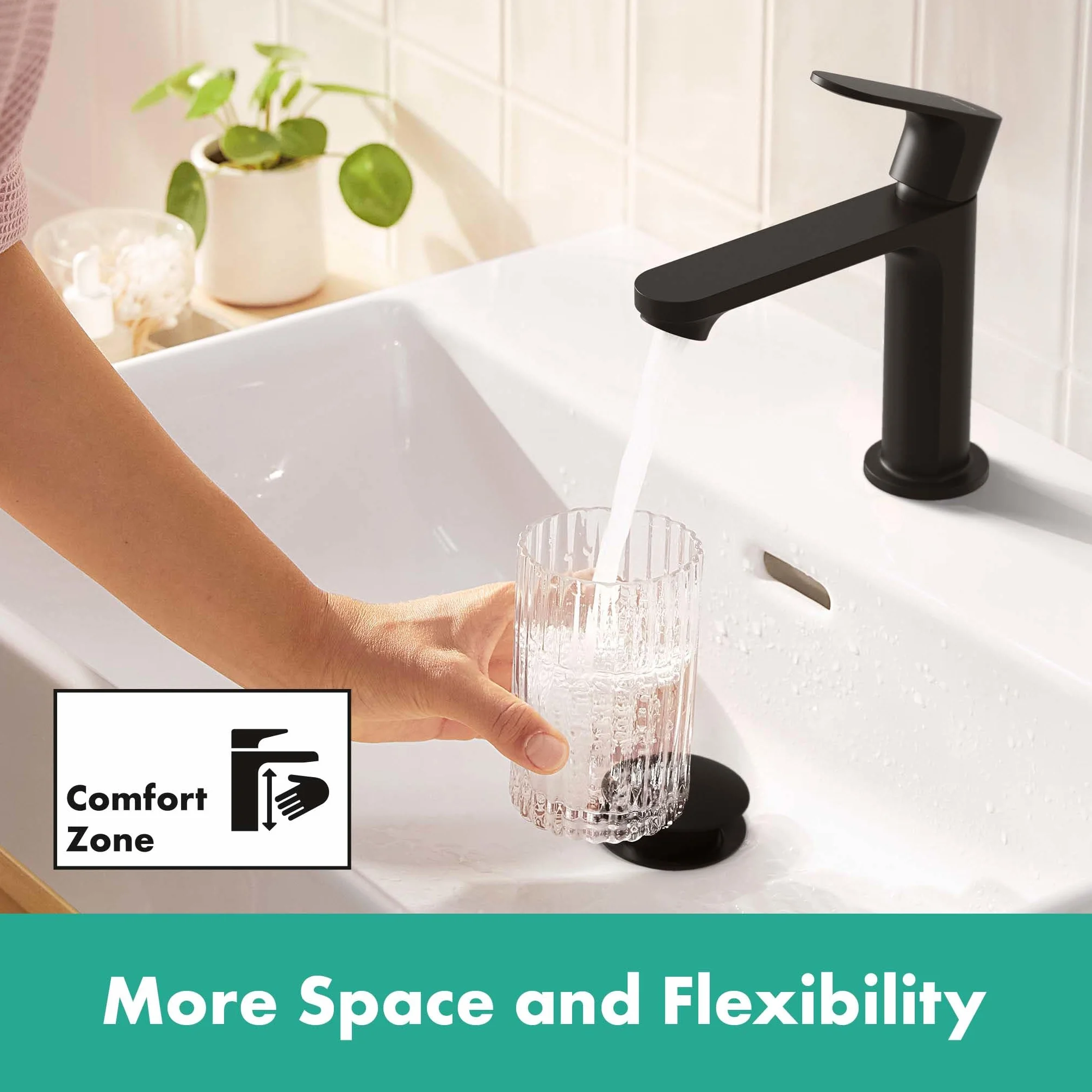 hansgrohe Rebris S - jednouchwytowa bateria umywalkowa bez zestawu odpływowego, kran łazienkowy z wylewką 109 mm, oszczędność wody (EcoSmart) i energii (CoolStart), czarny matowy, 72520670
