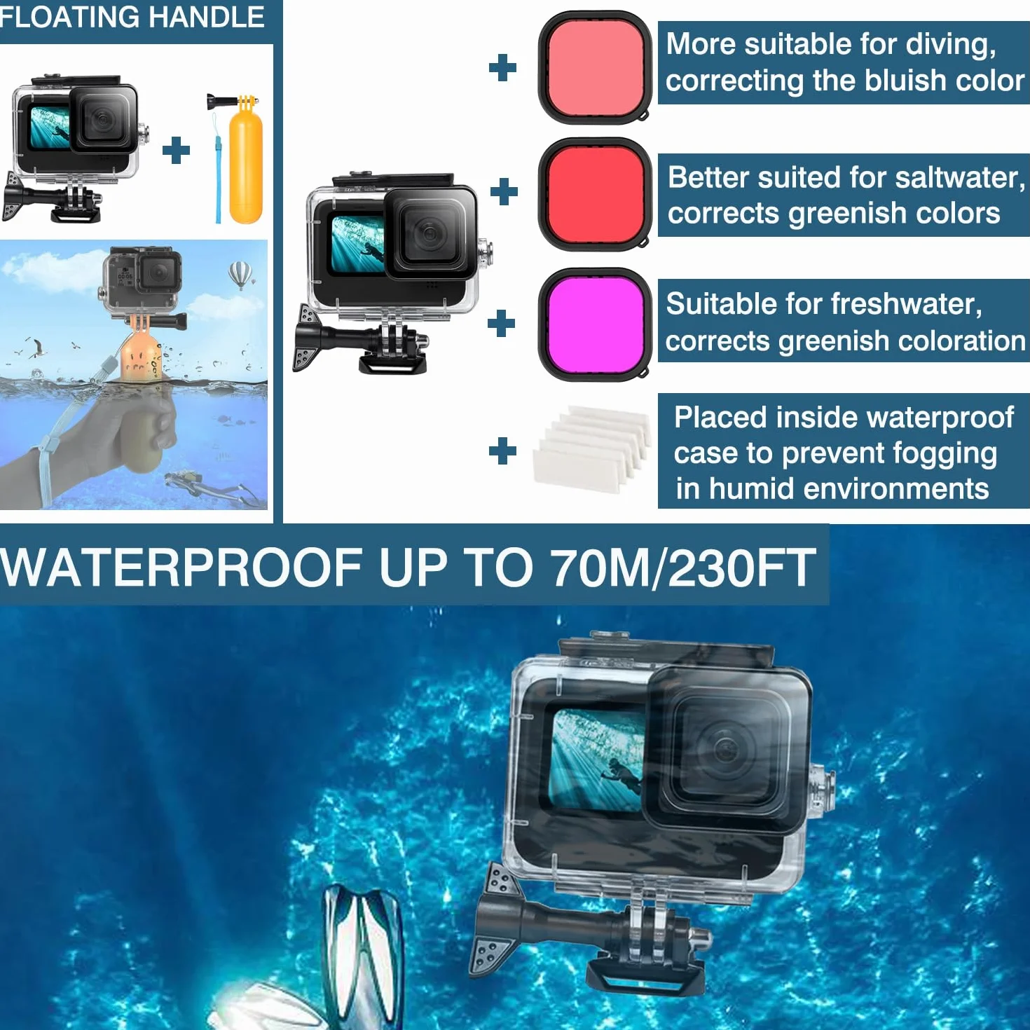 Wodoszczelna obudowa nurkowa do GoPro Hero 13 Black, zestaw akcesoriów