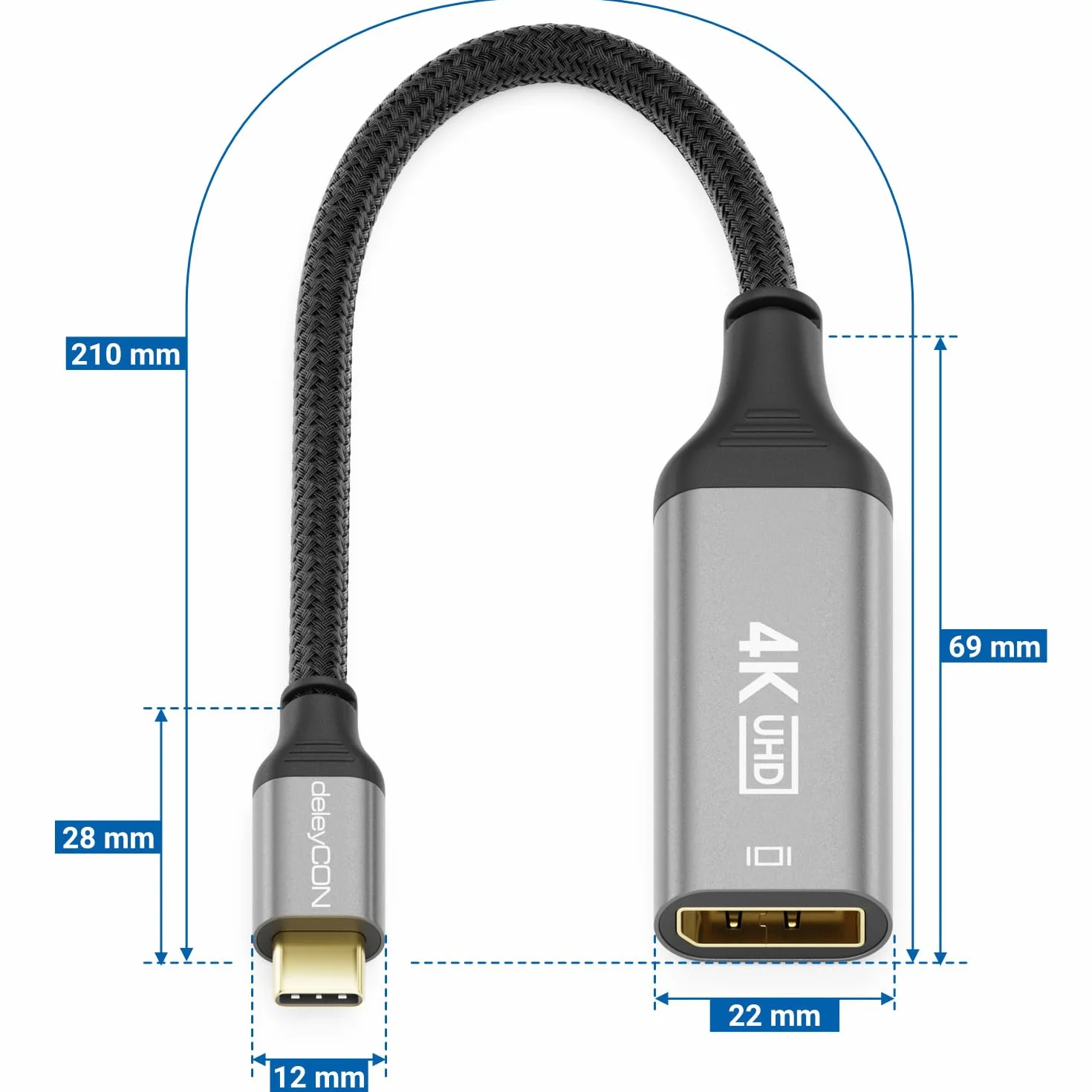 deleyCON 4K USB C do DisplayPort Adapter Kabel 4K@60Hz 2K@165Hz 144Hz 120Hz HDR Thunderbolt 3/4 Konwerter Kompatybilny z S24 S25 iPhone iPad MacBook Tablet Laptop Telefon do Monitora DP