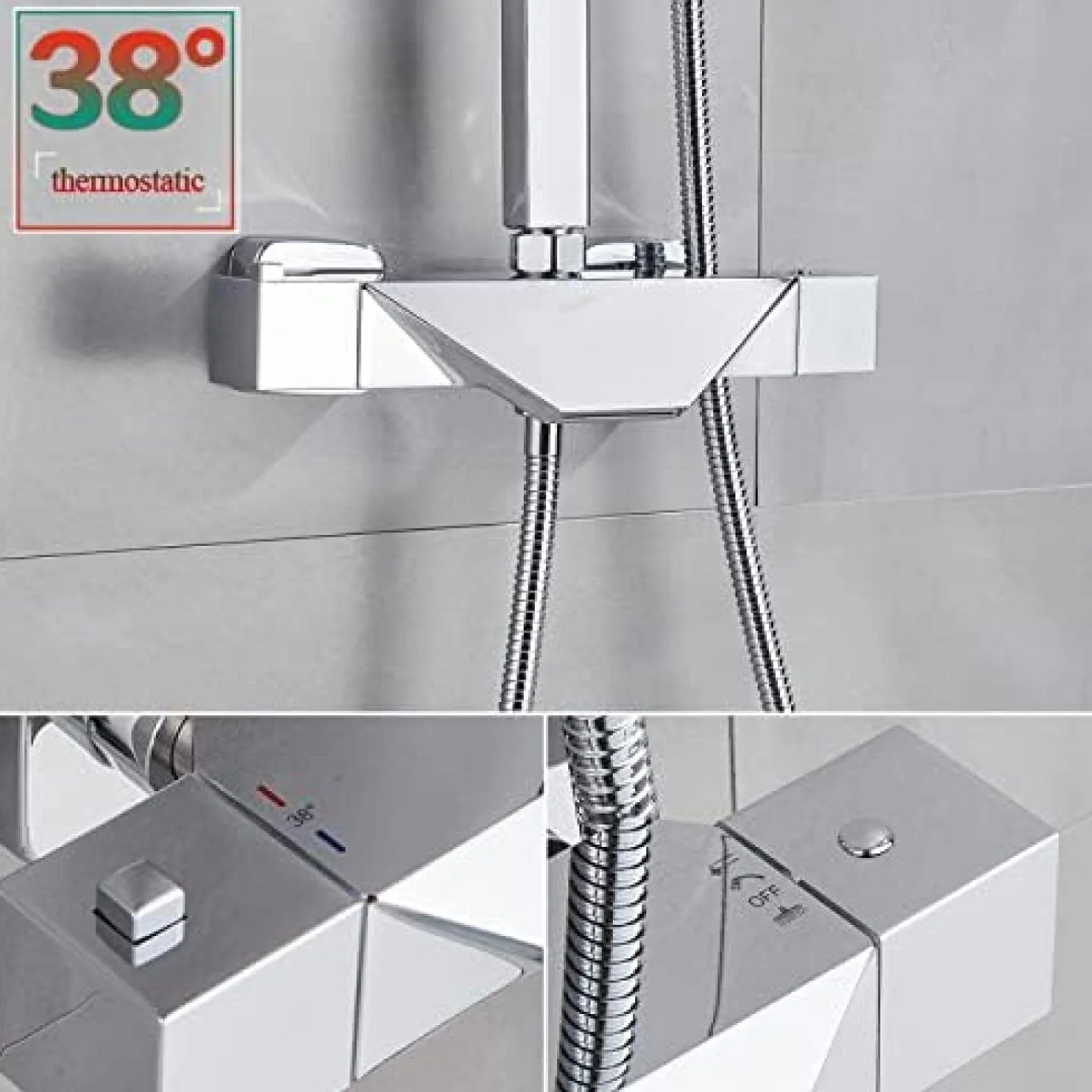 Bateria prysznicowa Termostatyczna łazienka Prysznicowa bateria kranowa Opady deszczu 8-calowy zestaw prysznicowy Termostat Wanna Bateria prysznicowa, Czarny Zestaw prysznicowy C, Chrom A interesting