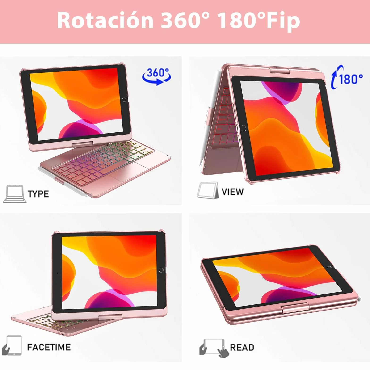 SZO Etui na klawiaturę iPad 10.2 z Touchpadem Bluetooth Podświetleniem Różowy