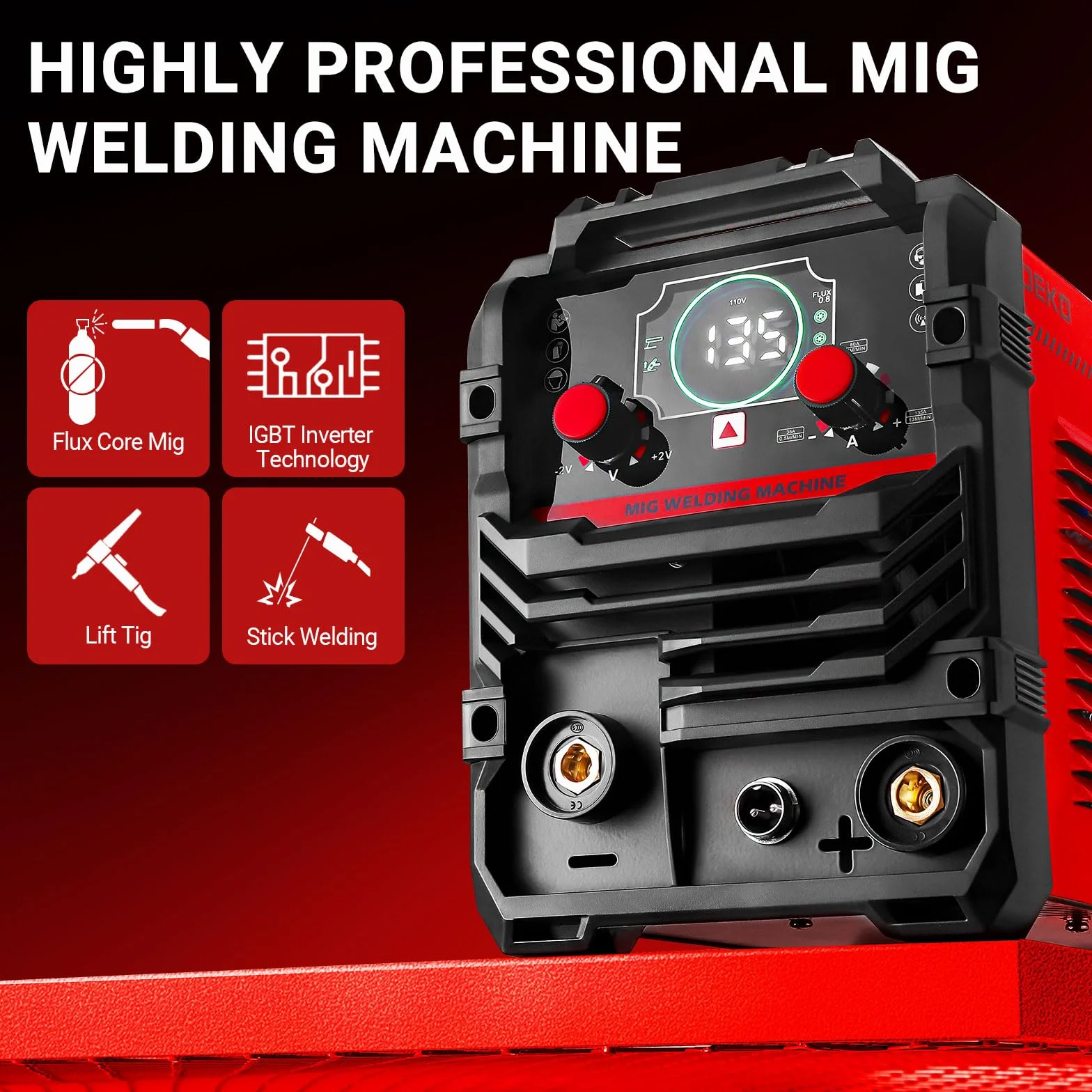 MIG Spawalnica 135Amp: DEKOPRO 220 V Flux Core MIG/Lift TIG/Stick 3-w-1 Spawalnica IGBT Przenośny zestaw dla właścicieli domów i majsterkowiczów