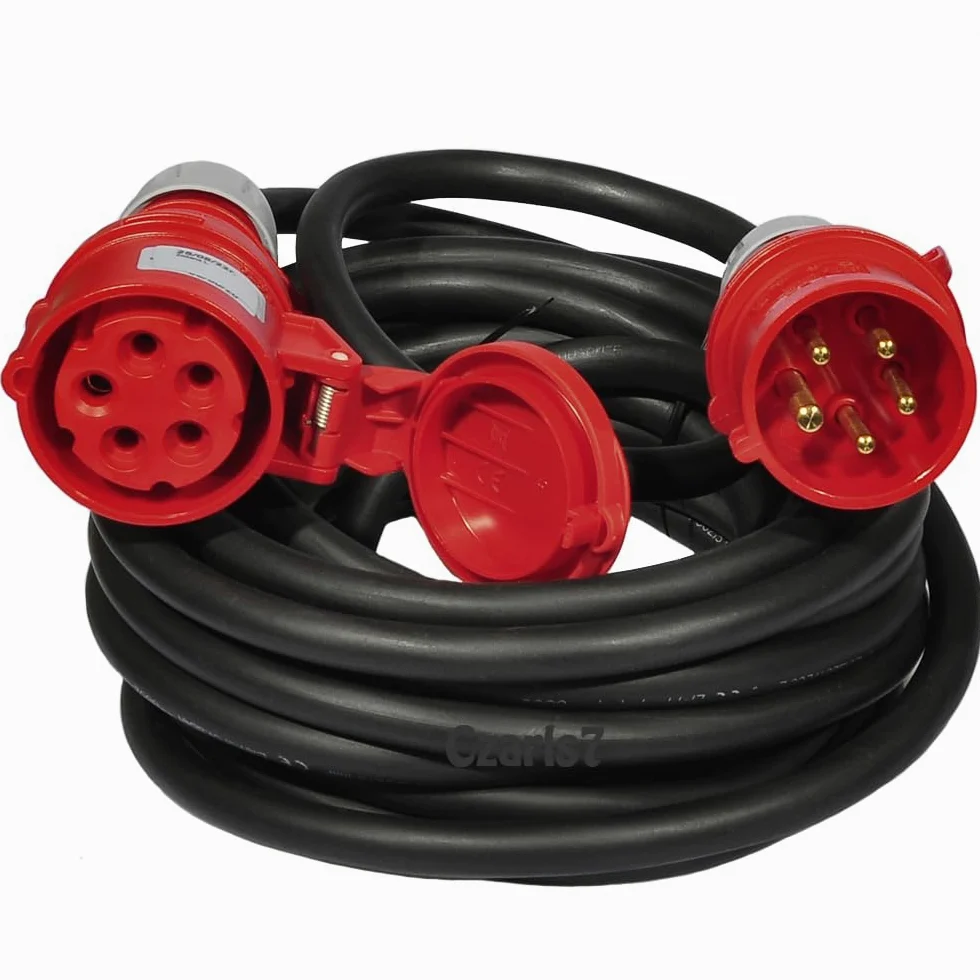 Kabel zasilający CEE 32 A 400 V 5 x 4 mm², guma H07RN-F z wtyczką i złączem, IP44, przedłużacz 5 m / 10 m / 15 m / 20 m / 25 m / 30 m / 40 m / 50 m (długość: 20 metrów)