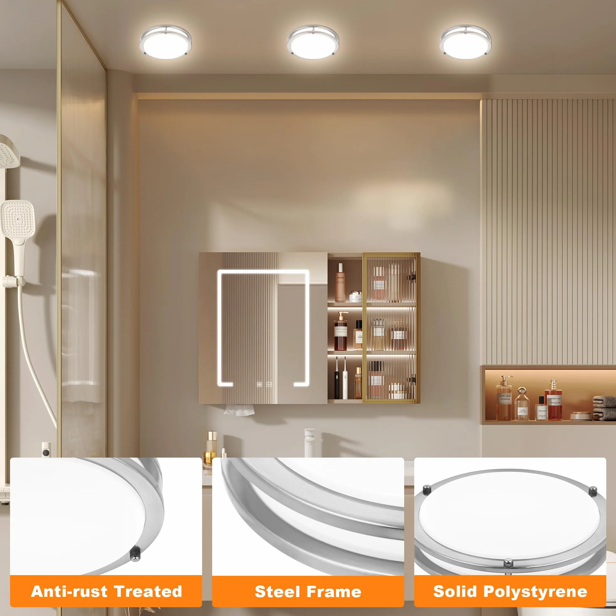 Okrągła lampa sufitowa ze szczotkowanego niklu 7,5 cala – podtynkowa lampa sufitowa LED do kuchni 2700 K / 3000 K / 3500 K / 4000 K / 5000 K regulowana szczotkowany nikiel łazienka