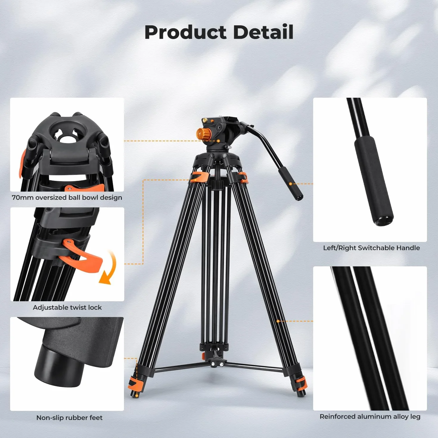 K&F CONCEPT Statyw wideo 202 cm Heavy Duty Tripod z głowicą fluidową nośność 8 kg
