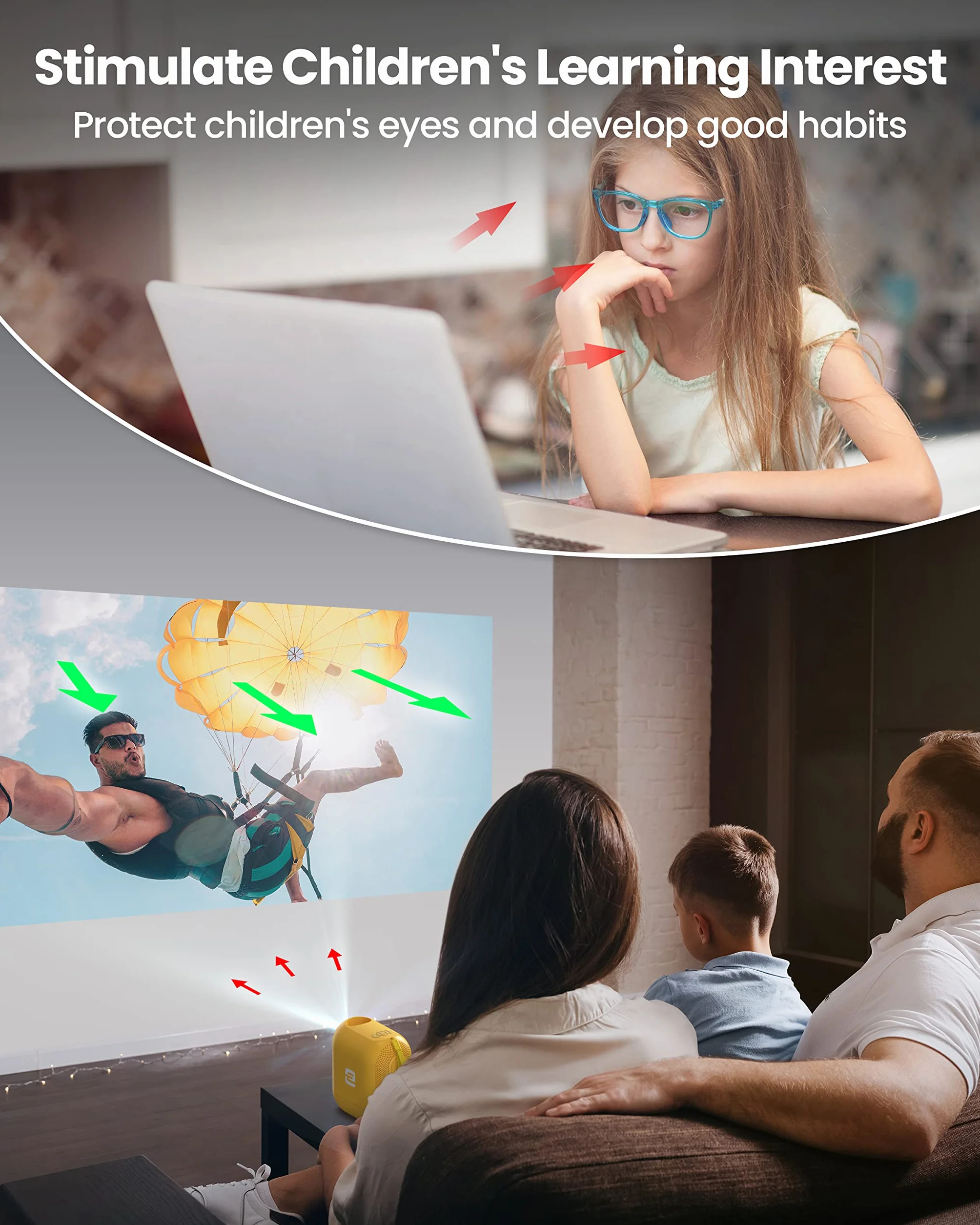 ETOE D1 EVO Mini Projector, Android 9.0, projektor wideo z ESPN, Prime Video, YouTube, 5G WiFi i Bluetooth, korekcja Keystone, kompatybilny z iOS/Android/USB/HDMI