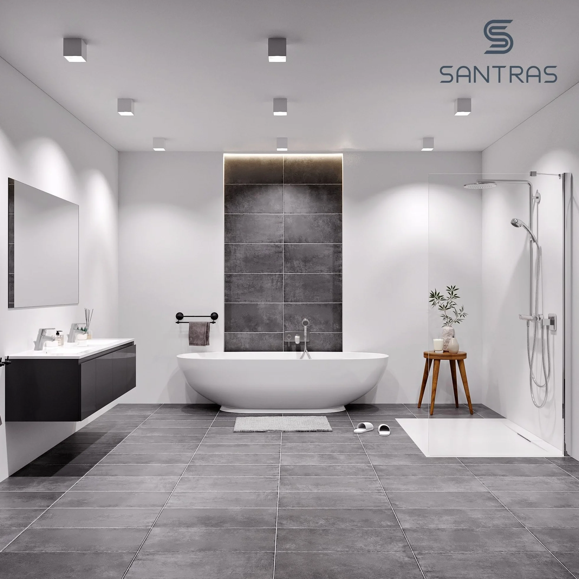 SANTRAS® Uniwersalny ślizgacz jako uchwyt na główkę prysznicową (ø 25 mm) w kolorze chromu - chromowany uchwyt na główkę prysznicową w łazience, obracany o 360°, wykonany z tworzywa sztucznego