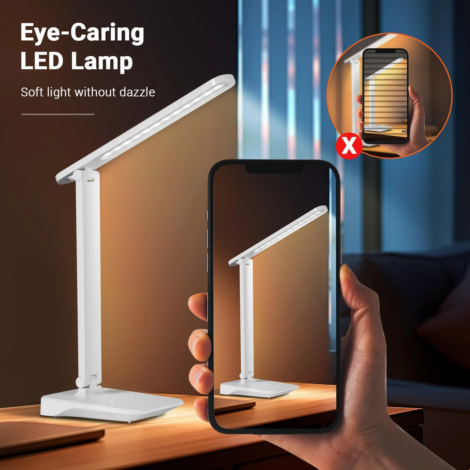 Diboniur Bezprzewodowa lampa biurkowa LED z baterią 2400 mAh, 3 tryby temperatury i regulacja jasności, 15-100%, składana, sterowanie dotykowe, ochrona oczu, do biura, dzieci