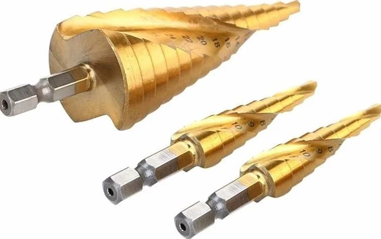 Wiertło stopniowe, wiertła do metalu, wiertło stopniowe z węglików spiekanych sześciokątne wiertło stopniowe z rowkiem spiralnym do żelaza/blachy stalowej/płyty PV rozwiercanie zestaw narzędzi do wier