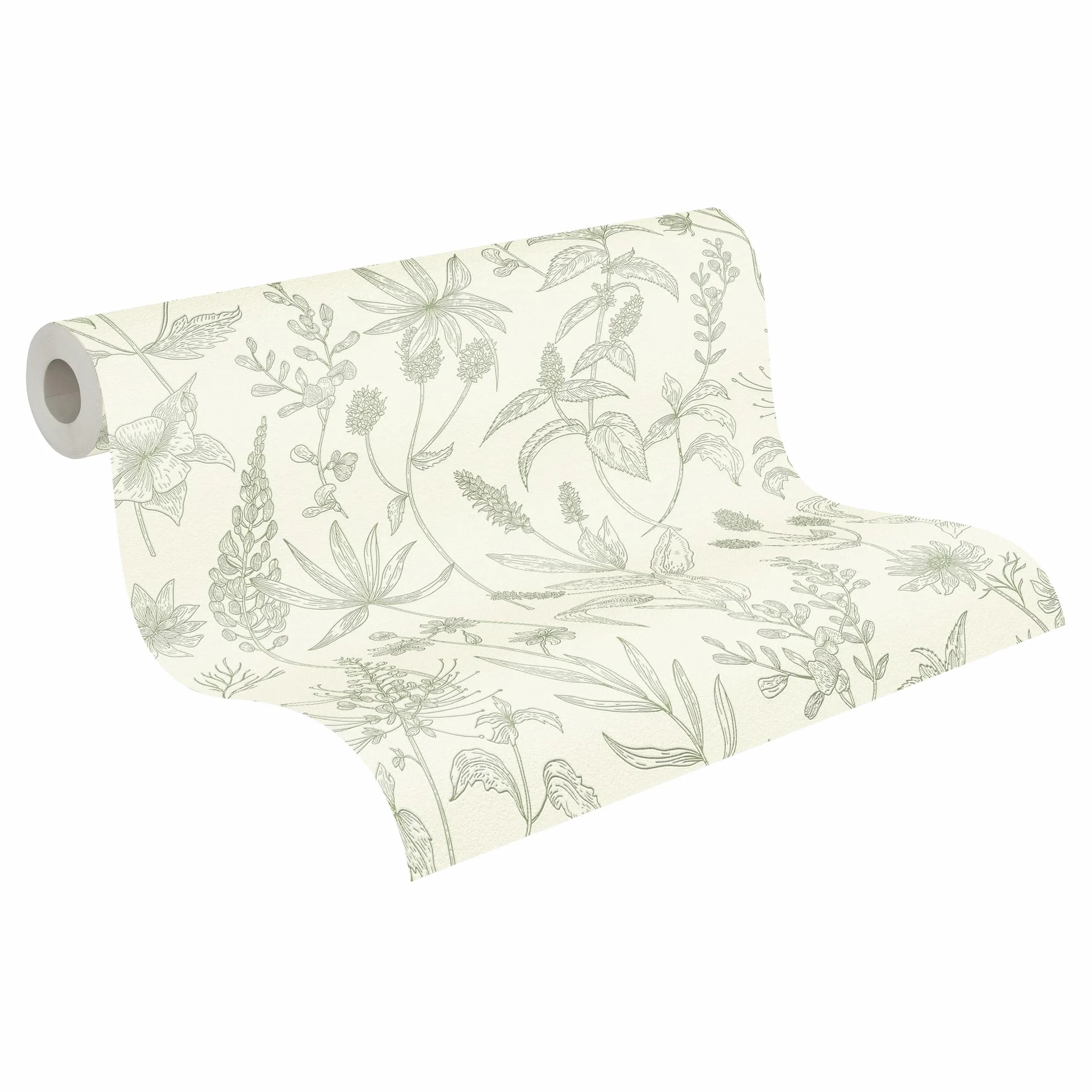 Jette tapeta flizelinowa z brokatem tapeta kwiatowa naturalnie 10,05 m x 0,53 m zielony metaliczny biały Made in Germany 373635 37363-5
