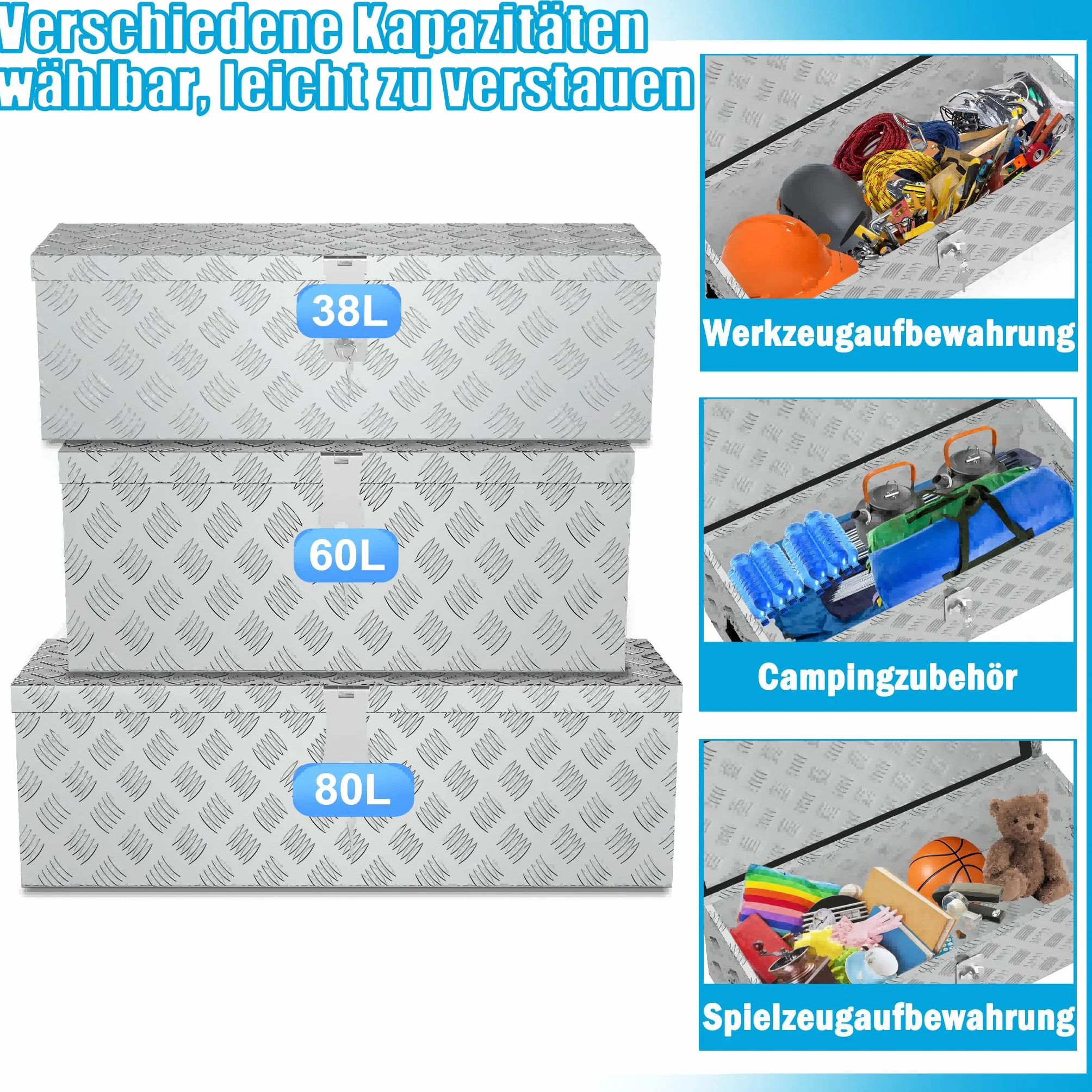 XMTECH Aluminiowe Pudełko Transportowe, Do Przechowywania, 61,5 x 26,5 x 30 cm, Skrzynka Magazynowa 38 l, Na Narzędzia