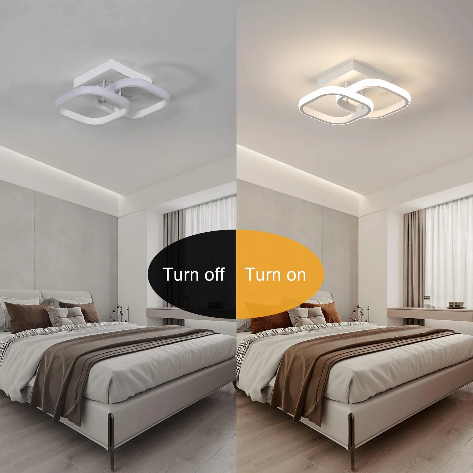 Comely Zestaw 2 nowoczesnych lamp sufitowych LED, 24 W, 1900 lm, mała kwadratowa lampa sufitowa LED, do sypialni, salonu, korytarza, balkonu, naturalnego światła 4500 K, białe 24 cm