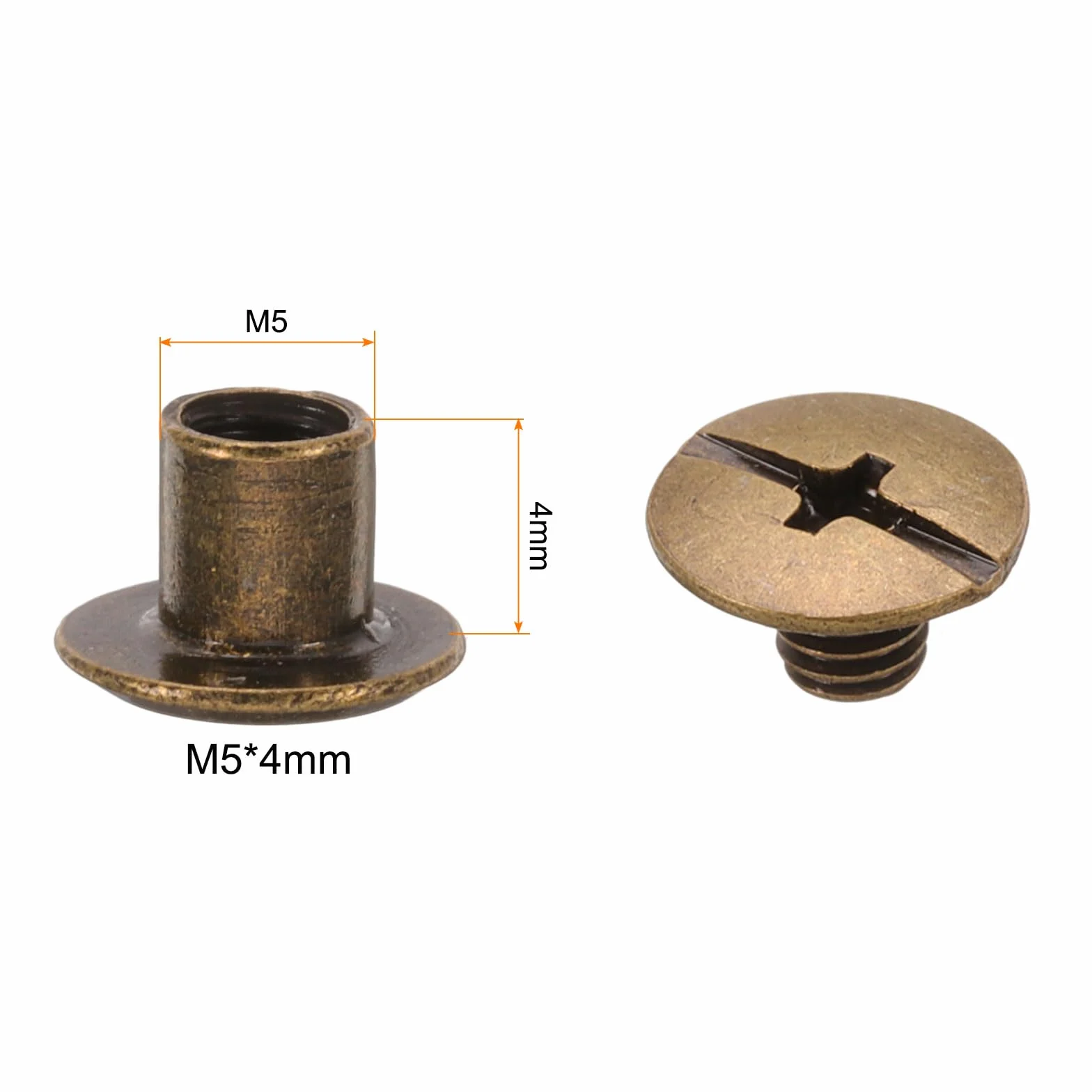 QUARKZMAN Zestaw 50 śrub Chicago M5 x 4 mm, metalowa głowica Phillips, śruby do wiązania gwoździ, nity, śruby do samodzielnego wykonania, skórzanego paska, torebki, rzemiosła, wiązania książek, brązu