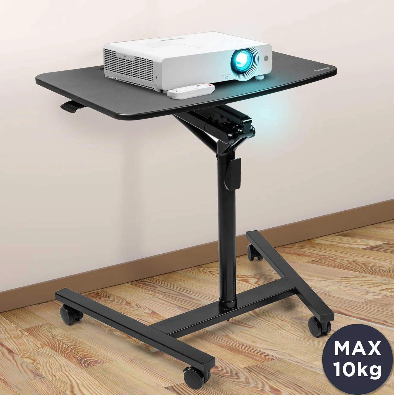 Duronic WPS37 Stojak na laptopa rzutnik lub projektor | mobilne biurko do 10 kg | hydrauliczna regulacja wysokości | praca stój siedź home office | kółka z blokadą | podium mównica do prezentacji
