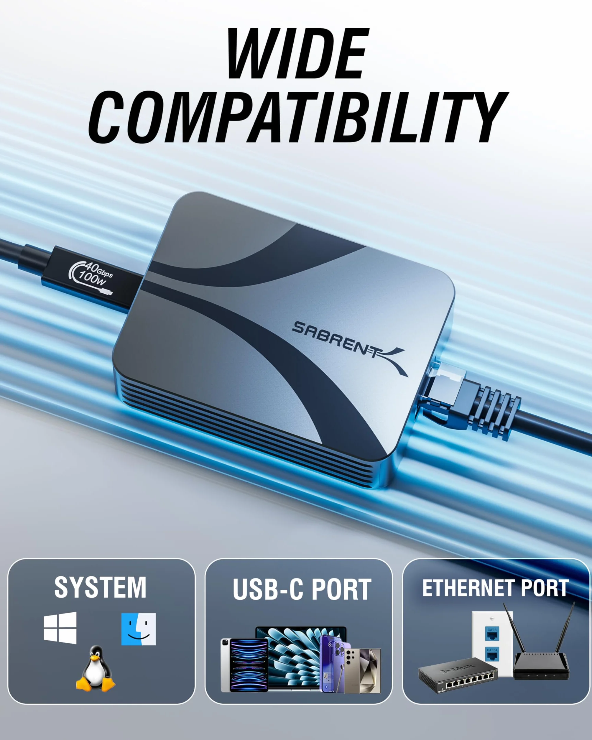 SABRENT Adapter USB 4 na 10 Gigabit Ethernet USB-C 10 GbE aluminiowa obudowa