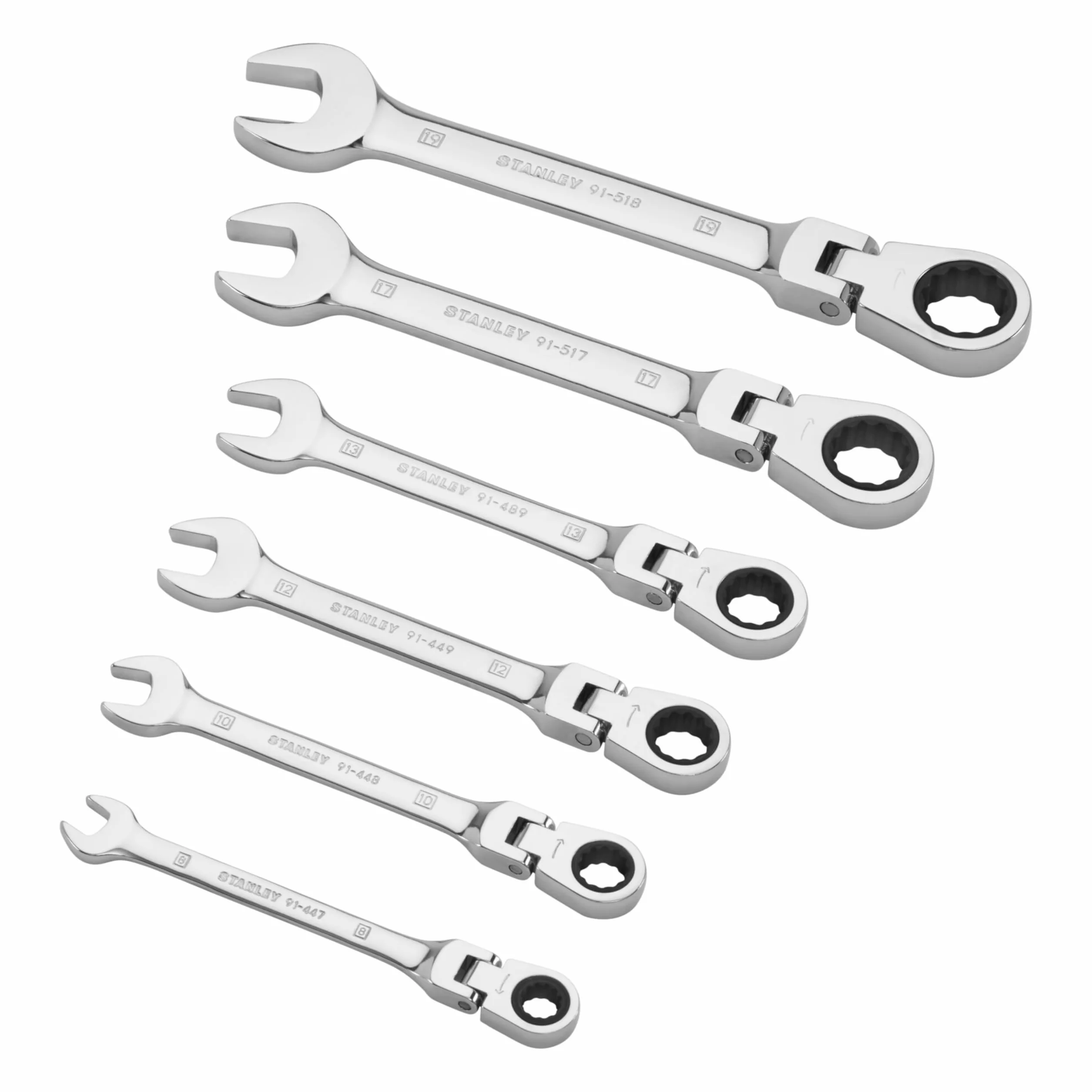 Stanley Zestaw kluczy płasko-oczkowych (z grzechotką obracaną o 180°, 6-częściowy, 8/10/12/13/17/19 mm, MaxiDrive Plus) 4-91-444