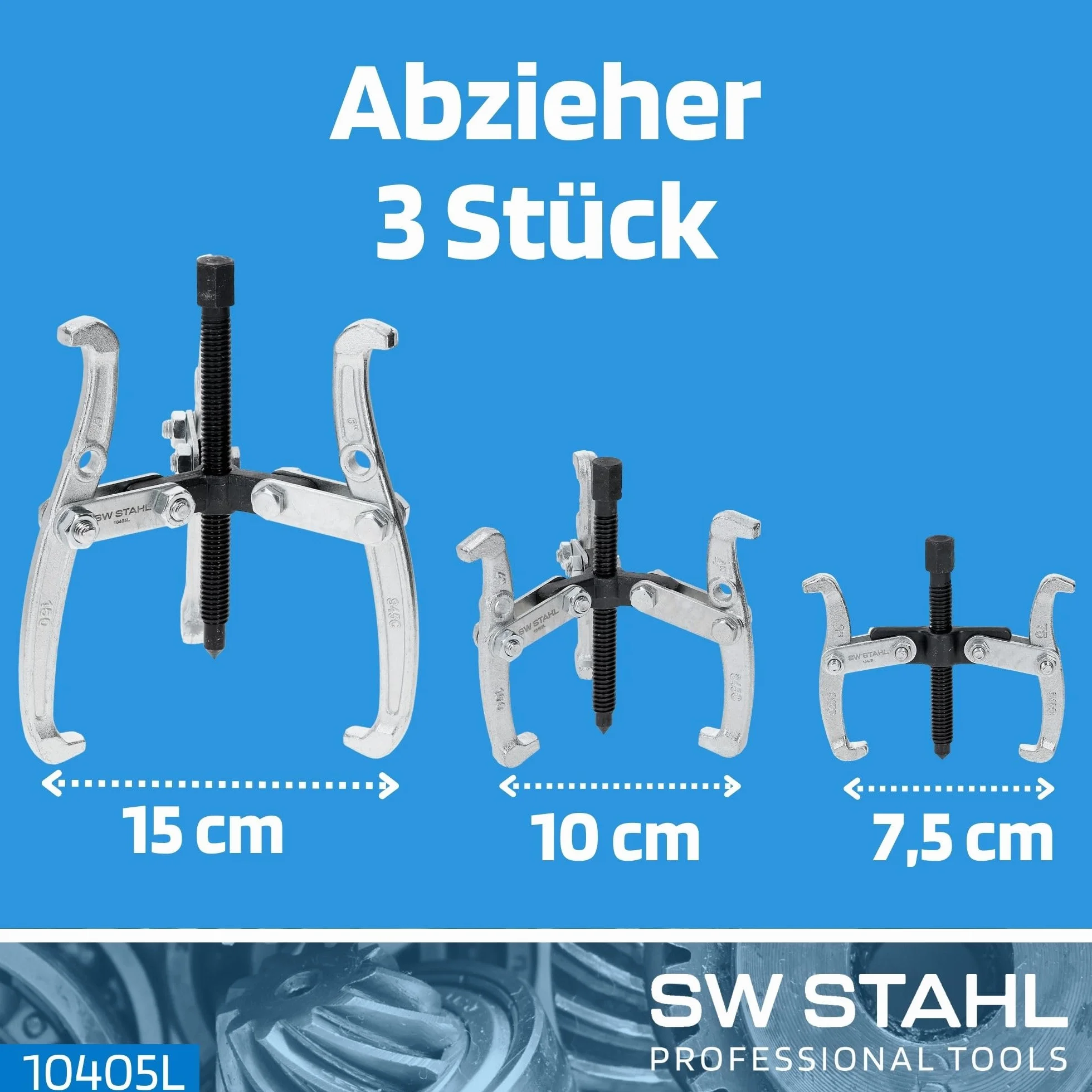 SW-Stahl 10405L Zestaw Ściągaczy 3 Szt. - Ściągacz do Łożysk i Wycieraczek | Uniwersalne ściągacze 2 i 3-ramienne 75, 100, 150 mm, kute szczęki, do kół zębatych i pasowych, profesjonalny warsztat