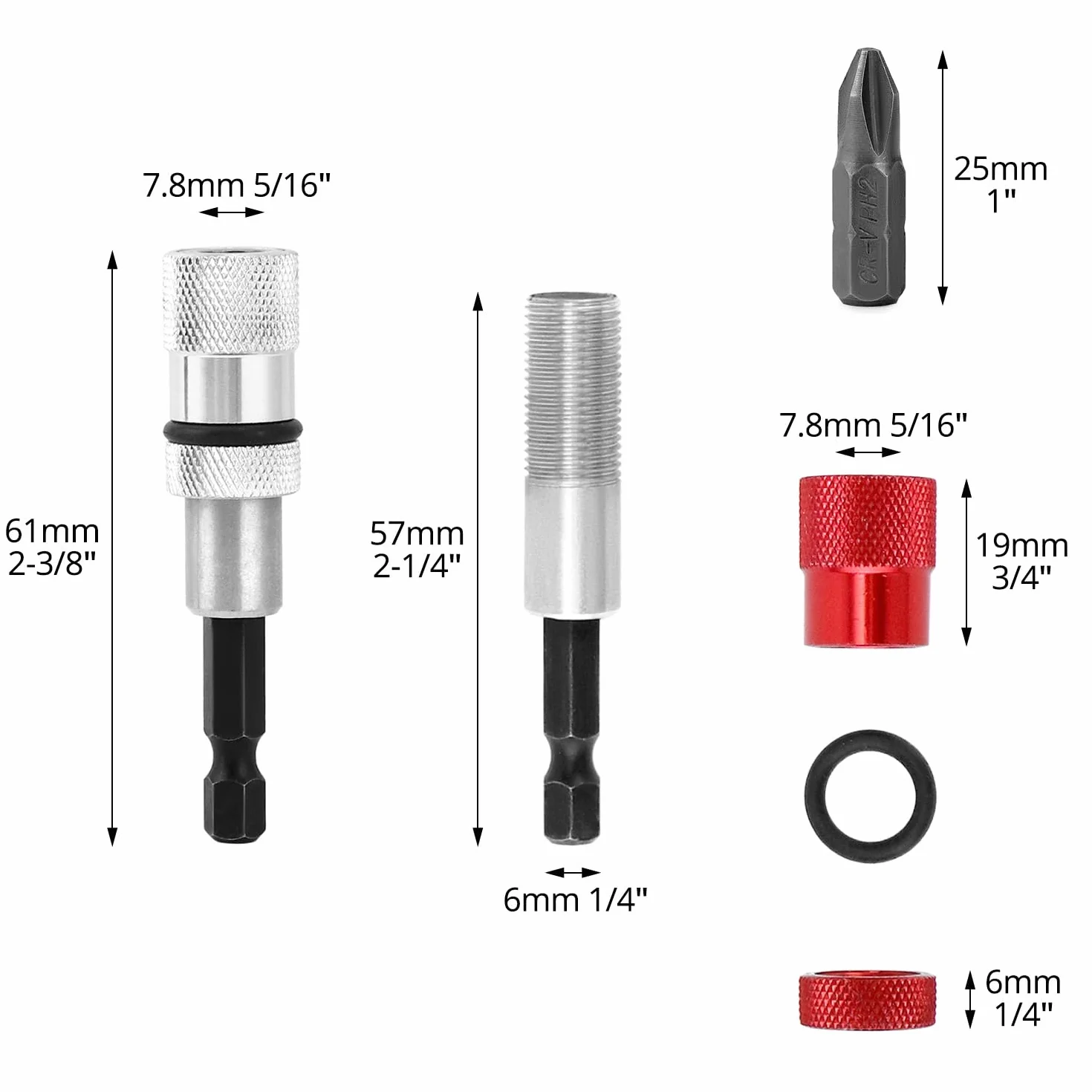 QWORK® 2 szt. Magnetyczny uchwyt na bity uchwyt do szybkiej wymiany bitów z chwytem sześciokątnym 1/4 cala z 2 x wkrętak do płyt gipsowo-kartonowych PH2