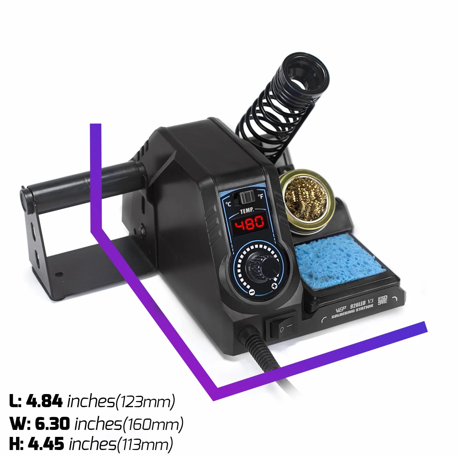 WEP 926LED V3 Czarny zestaw do lutowania 130W MAX z lutownicą, 5 grotami lutowniczymi, pincetą, odsysaczem do cyny, czyszczaczem końcówek, regulacją temperatury i trybem czuwania (UE)