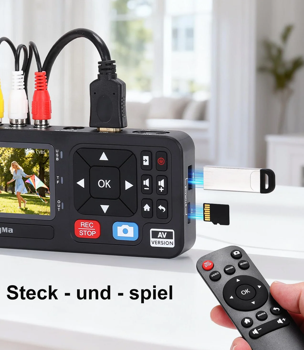 King Ma Digitizer wideo 3-calowy ekran 1080P 30 FPS cyfrowa konwersja VHS RCA VCR DVD Hi8 kamery gry TF SD USB