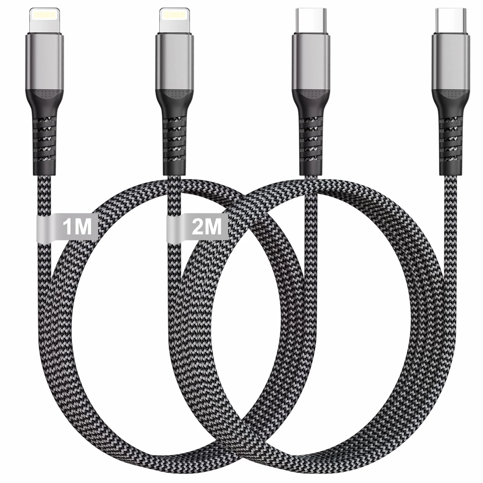 Kabel USB C Lightning 1M+2M 2 Sztuki MFi Nylonowy Szybkie Ładowanie do iPhone 14/13/12/11/X iPad iPod AirPods