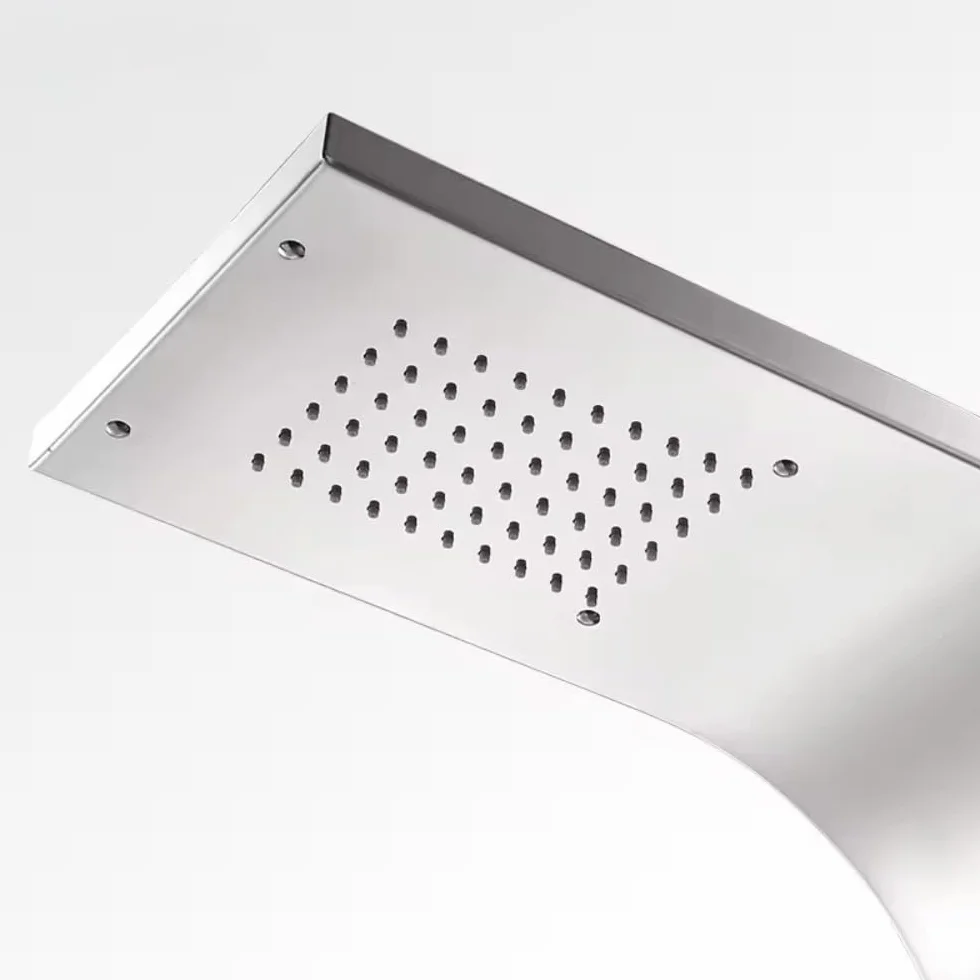 ZOLTA Panel Prysznicowy z Hydromasażem Srebrny – Niklowany Zestaw Prysznicowy z Baterią, Deszczownicą i Kranem, Nowoczesny Panel Natryskowy do Łazienki SPA