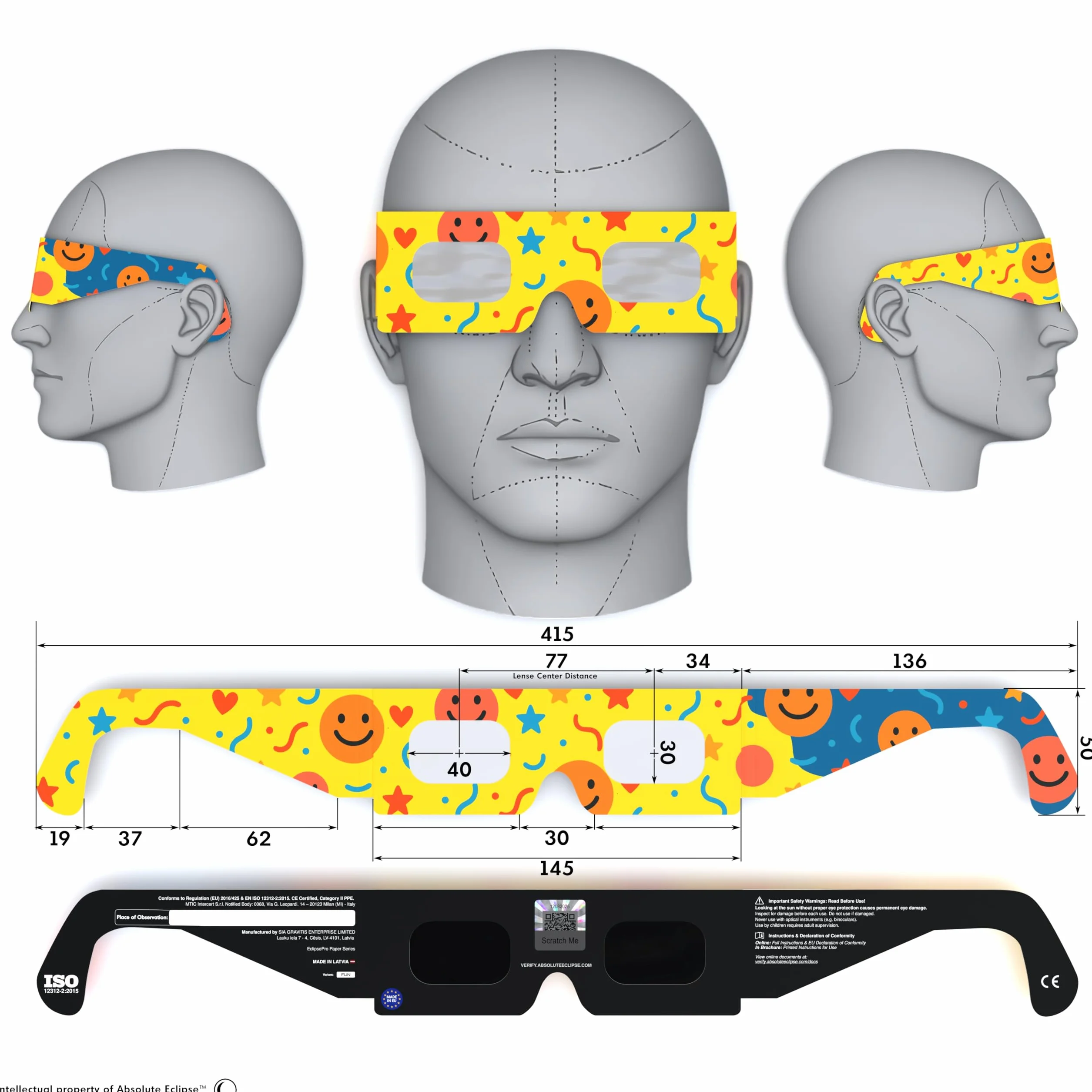 Absolute Eclipse Zabawne okulary do zaćmienia słońca hurtowo - testowane przez ISO 12312-2 i certyfikat CE - zalecany przez AAS producent UE - 2026 Eclipse Europe