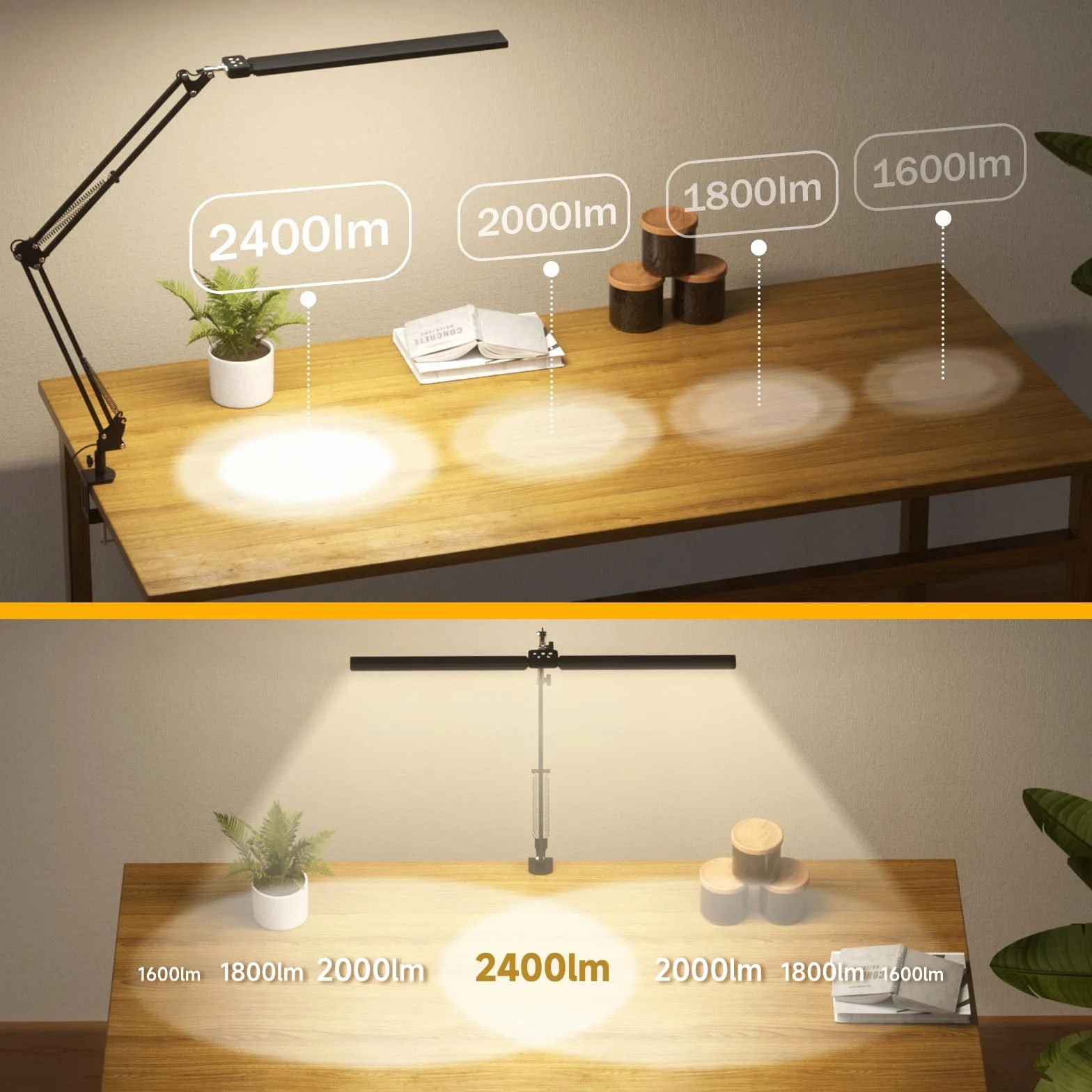 SKYLEO Lampa na biurko LED - 2400LM Ultra Bright Desk Light -Eye Caring Desk Lamp with Clamp - Adjustable Office Lamp with Remote Control- Easy Installation - 24W Black