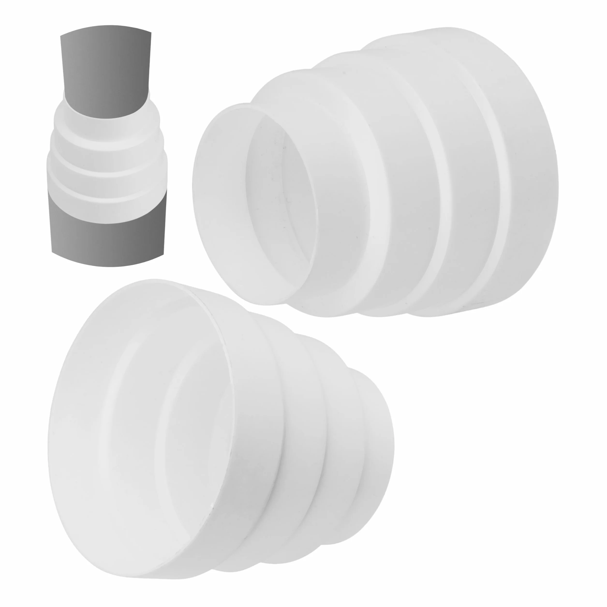 Wielostopniowe okrągłe złącze rurowe, 2 szt, dla Ø 80 mm, 100 mm, 110 mm, 120 mm, w kolorze Białym, złącze redukcyjne do pomieszczeń mieszkalnych i komercyjnych, przejście rury wydechowej wentylacji