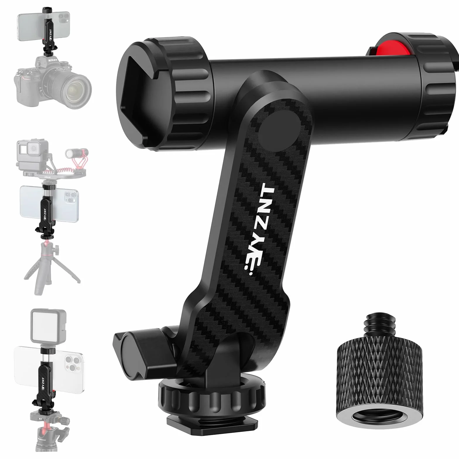 YZNT Uniwersalny uchwyt do telefonu z obrotem 360°, gwint 1/4", 2 adaptery