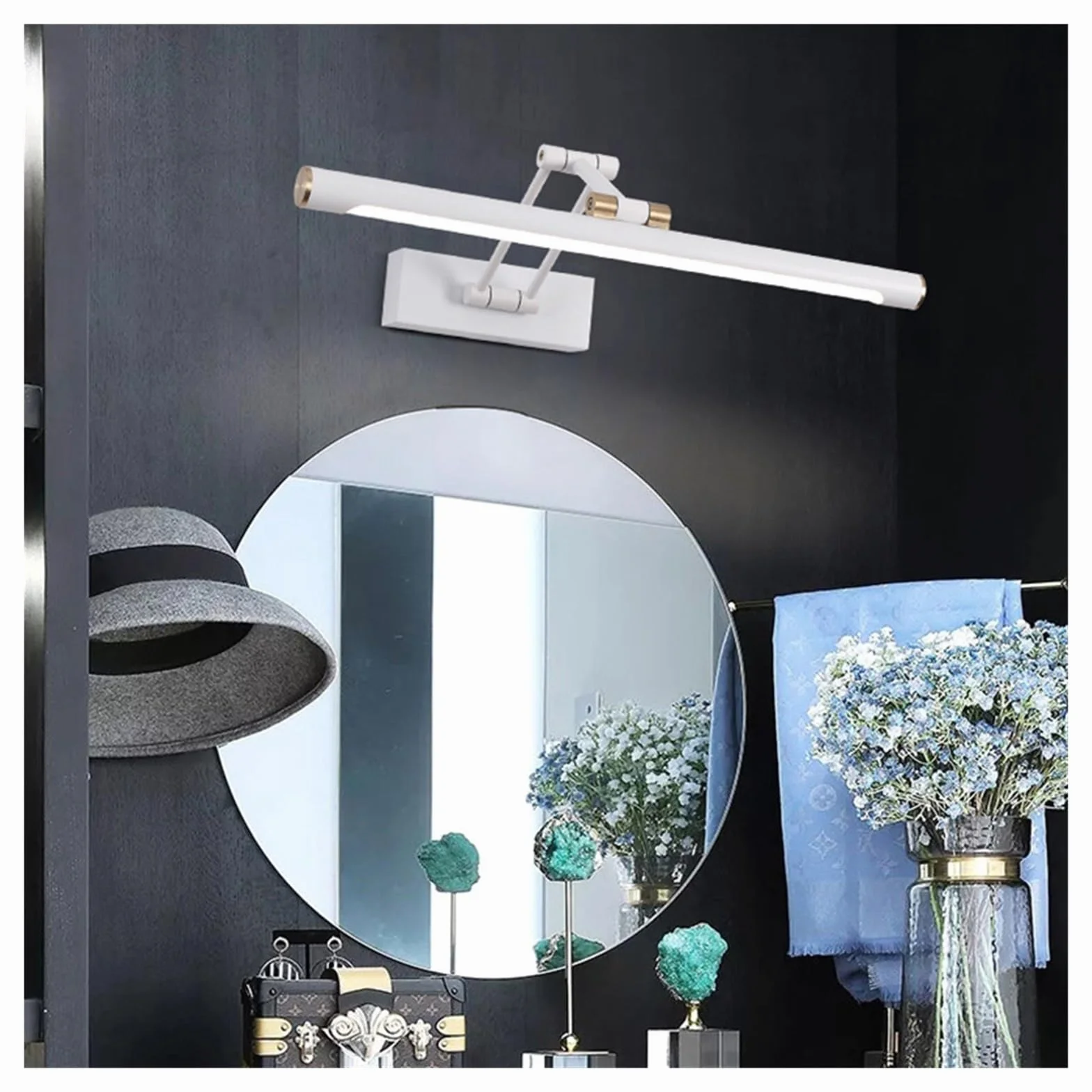 Światła obrazu Światło lustrzane LED Kinkiet Nowoczesna Łazienka Kinkiet 43cm 58cm AC85-265V Oświetlenie wewnętrzne Sypialnia Kinkiety Ścienne Oprawy oświetleniowe (Color : Cool, Size : White 58cm