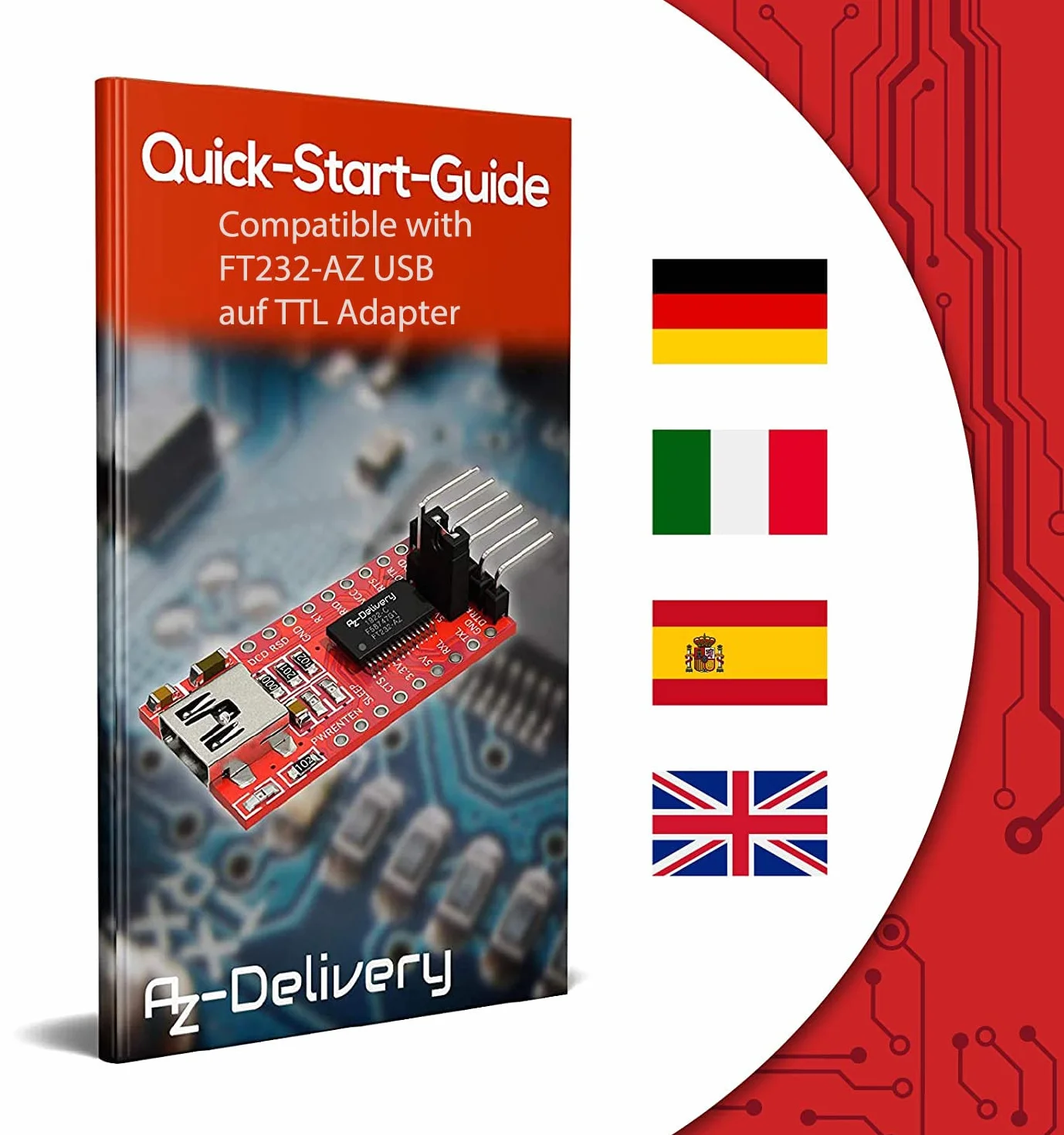 AZDelivery Adapter szeregowy Compatible with FT232RL USB na TTL dla 3,3 V i 5 V kompatybilny z Arduino wraz z e-book!
