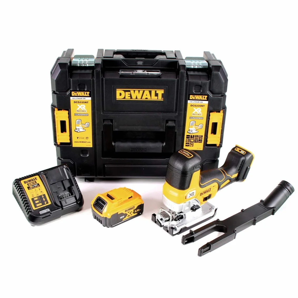 DeWalt DCS 335 P1 Bezprzewodowa wyrzynarka 18 V + 1 bateria 5,0 Ah + 1 szybka ładowarka w TSTAK
