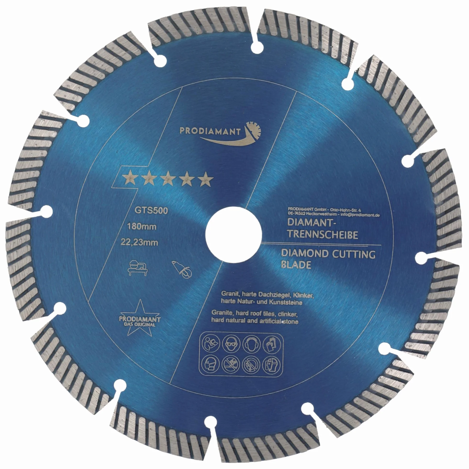 PRODIAMANT profesjonalna diamentowa tarcza do cięcia granitu FASTCUT 180 mm x 22,23 mm diamentowa tarcza tnąca 180 mm do bardzo twardych materiałów budowlanych, takich jak piaskowiec wapienny