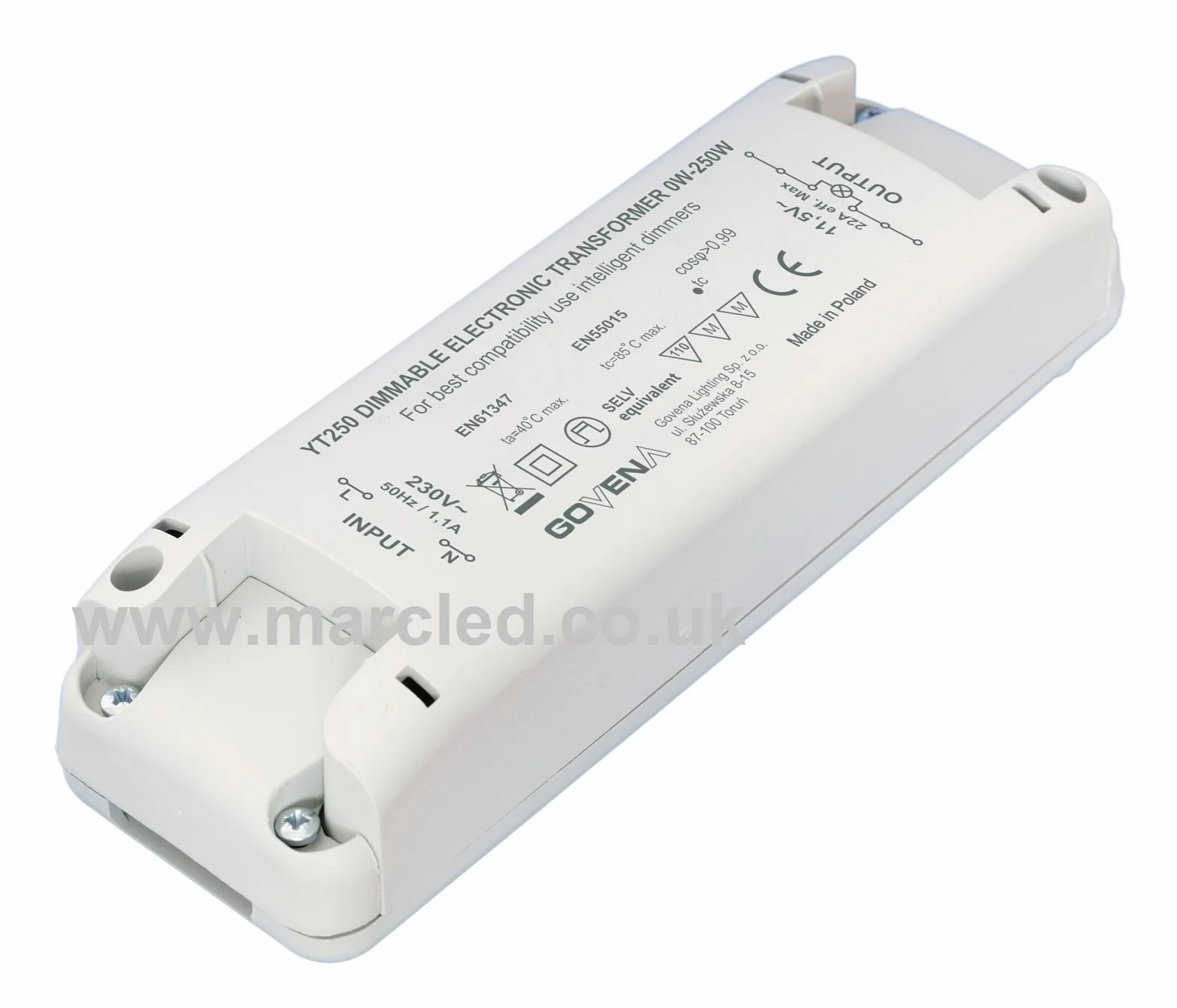 0W - 250W, 12V AC transformator elektroniczny ściemnialny - halogenowy (MR16, MR11, G4), 12Vac led, YT250
