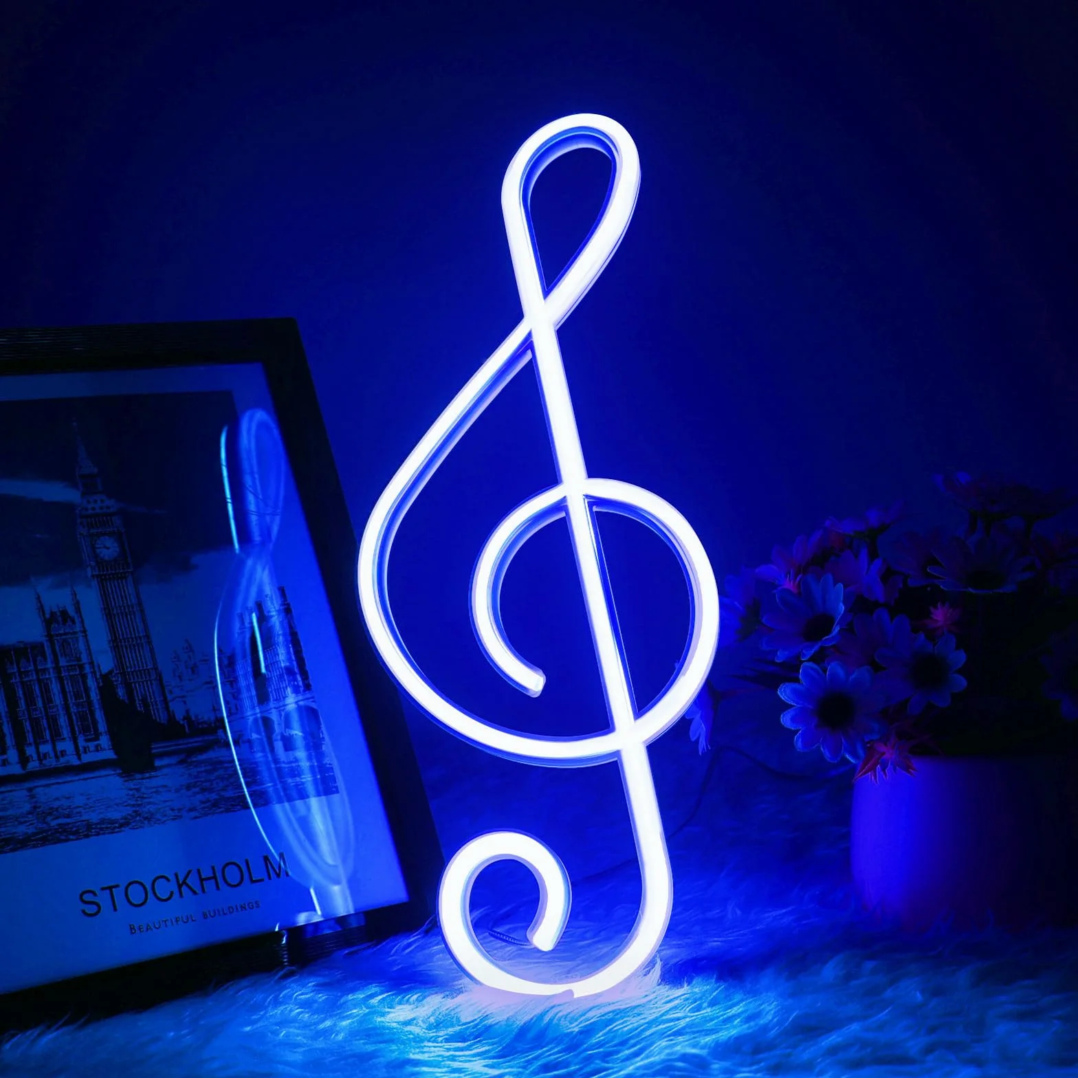 Music Note Neon Signs, muzyka neonowe oświetlenie USB, neon światła do dekoracji ścian, neonowe znaki LED, zasilanie bateryjne, neony USB, do baru, studia muzycznego, niebieskie światło