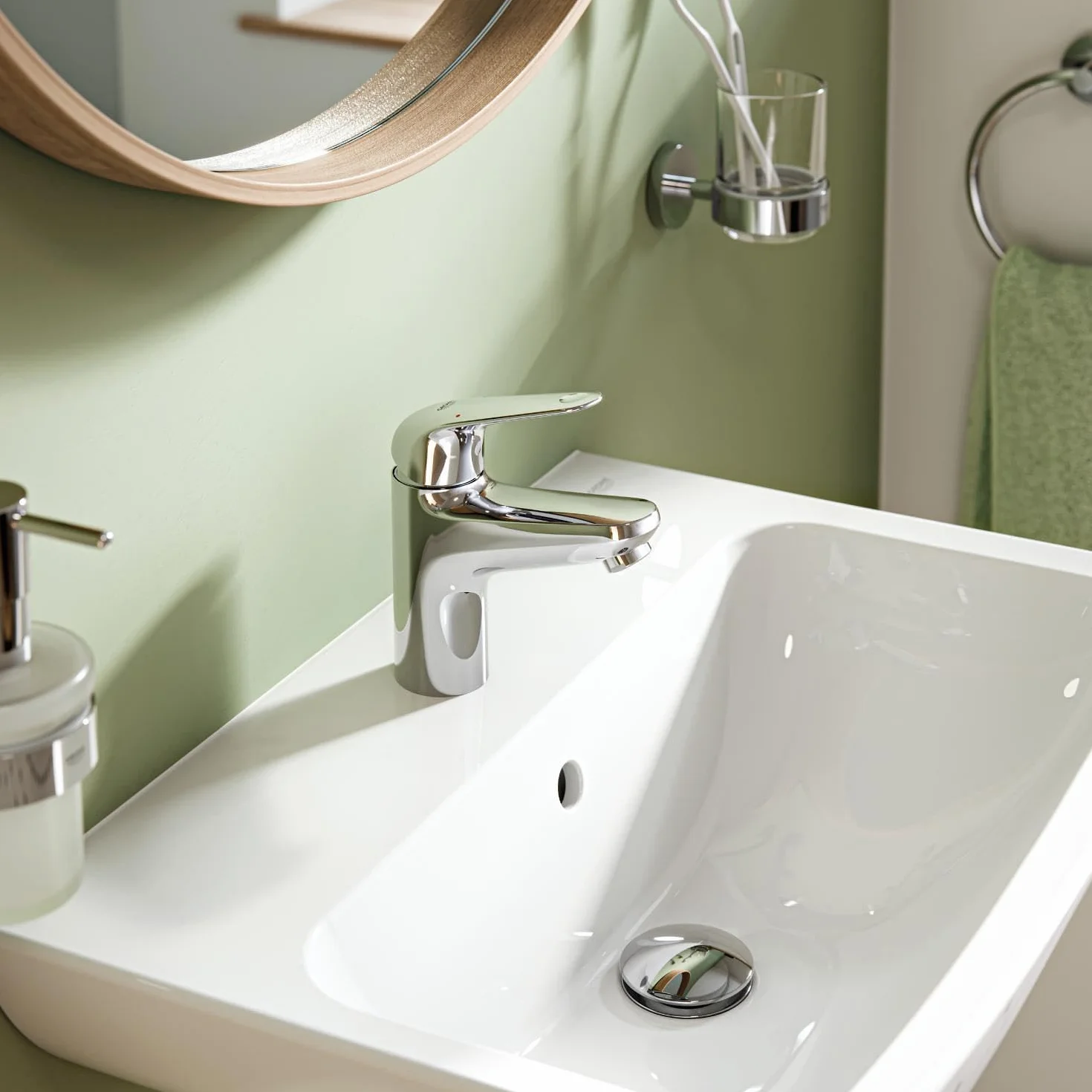 GROHE Swift 24318001 armatura umywalkowa (oszczędność wody, wysokość ~ 16 cm, w zestawie narzędzie montażowe, odpływ Push-Open), chrom