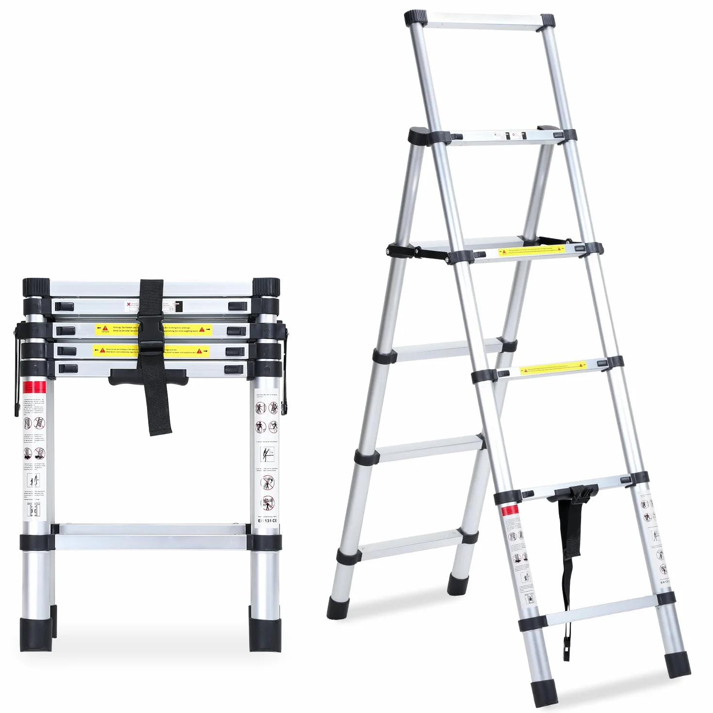 Aluminiowa drabina teleskopowa, składana drabina 1,4 m + 1,7 m, rama A 4 + 5 stopni, drabina wielofunkcyjna, nośność 150 kg, EN131