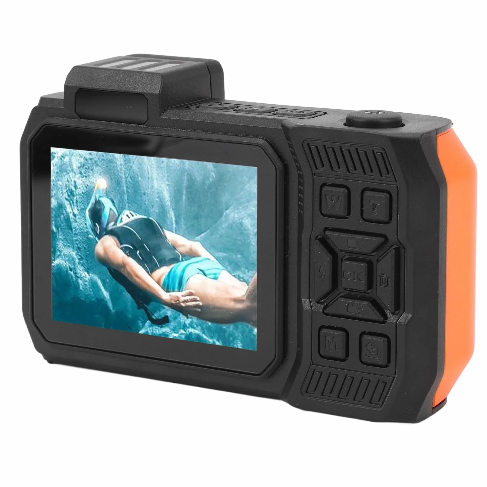 Aparat Podwodny 65 MP 4K Wodoodporny Cyfrowy 33 Stóp Autofokus Selfie Podwójny Ekran Zoom 18X (ORANGE)